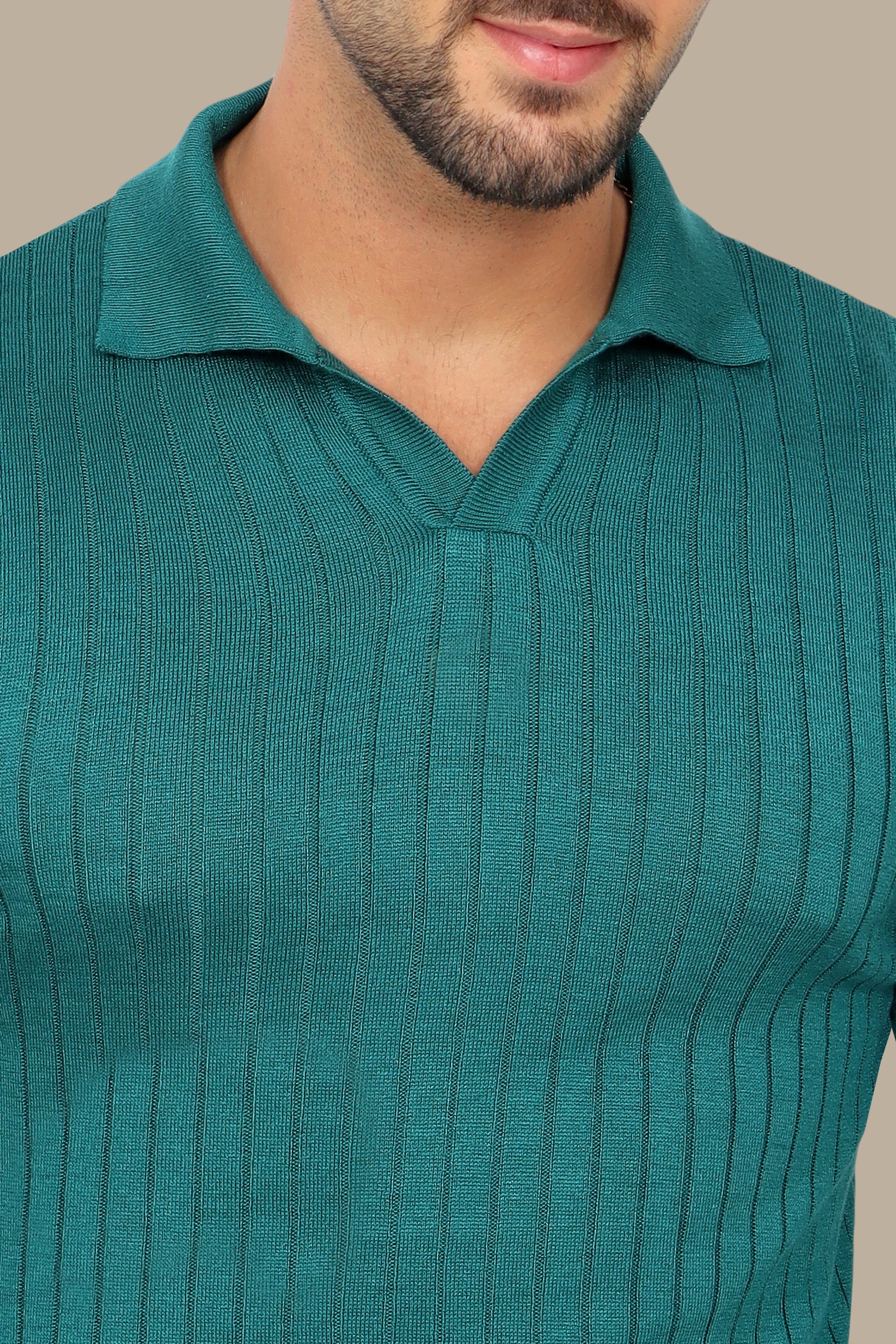 Petrol Basic Polo with Vertical Lines