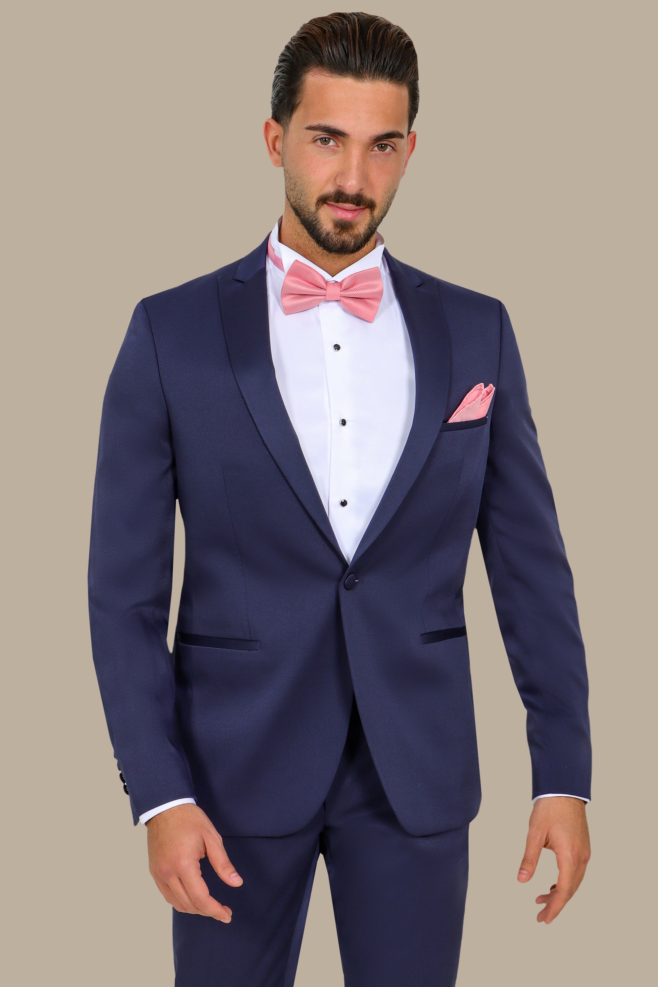 Midnight Elegance: Navy Tuxedo with Peak Lapel