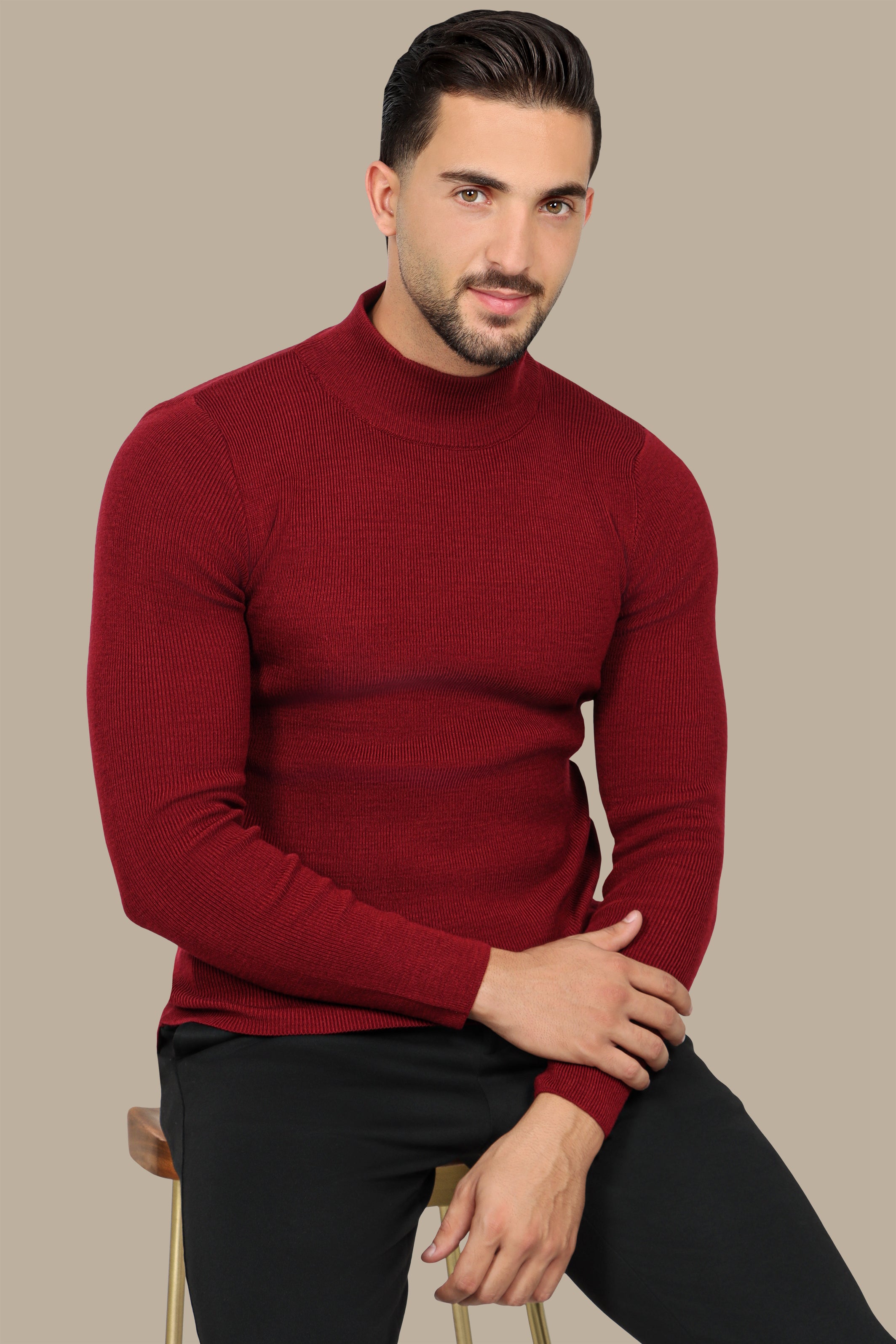 Bordeaux High Neck Basic Sweater