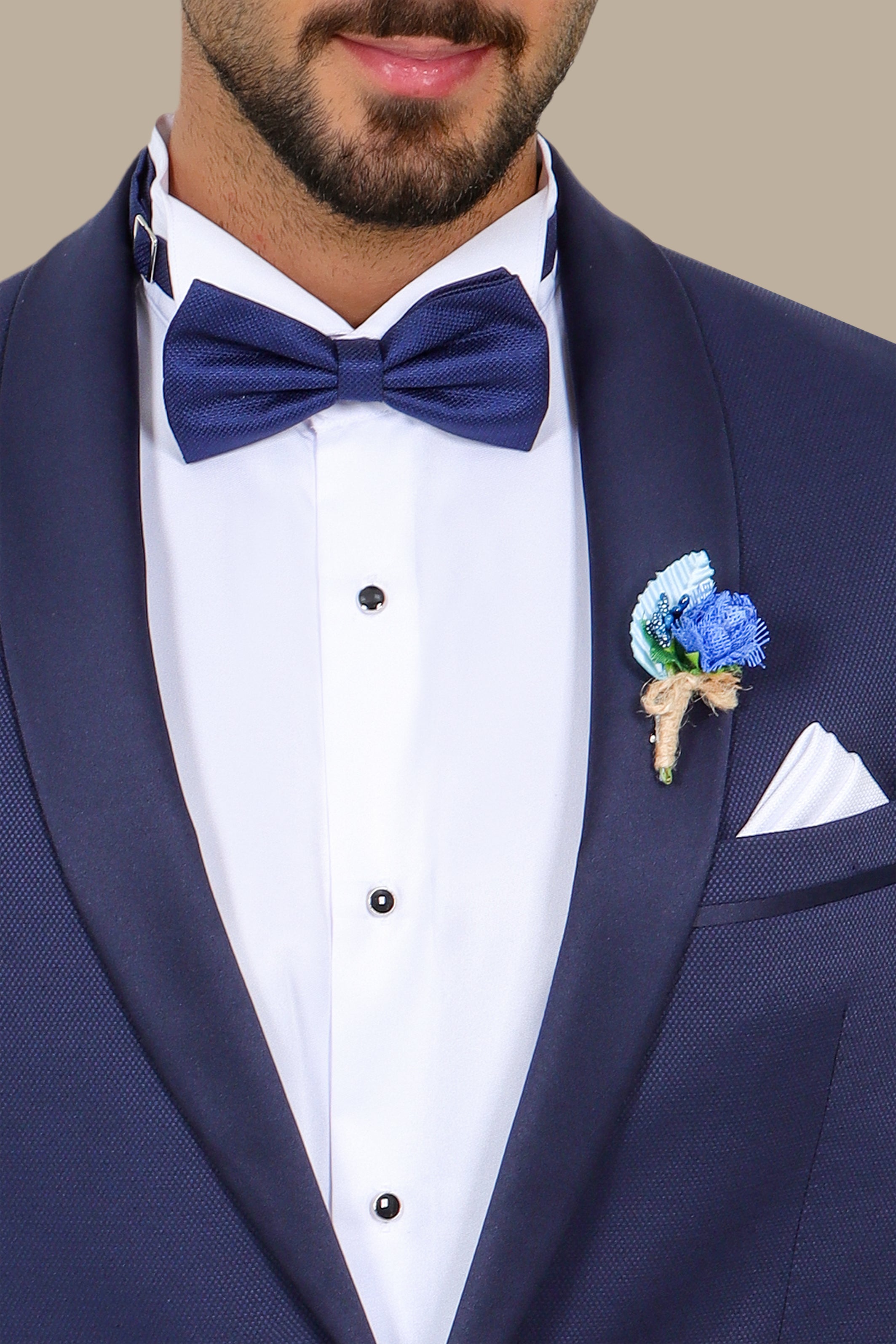 Refined Charm: The Navy Piqué Tuxedo with Shawl Collar
