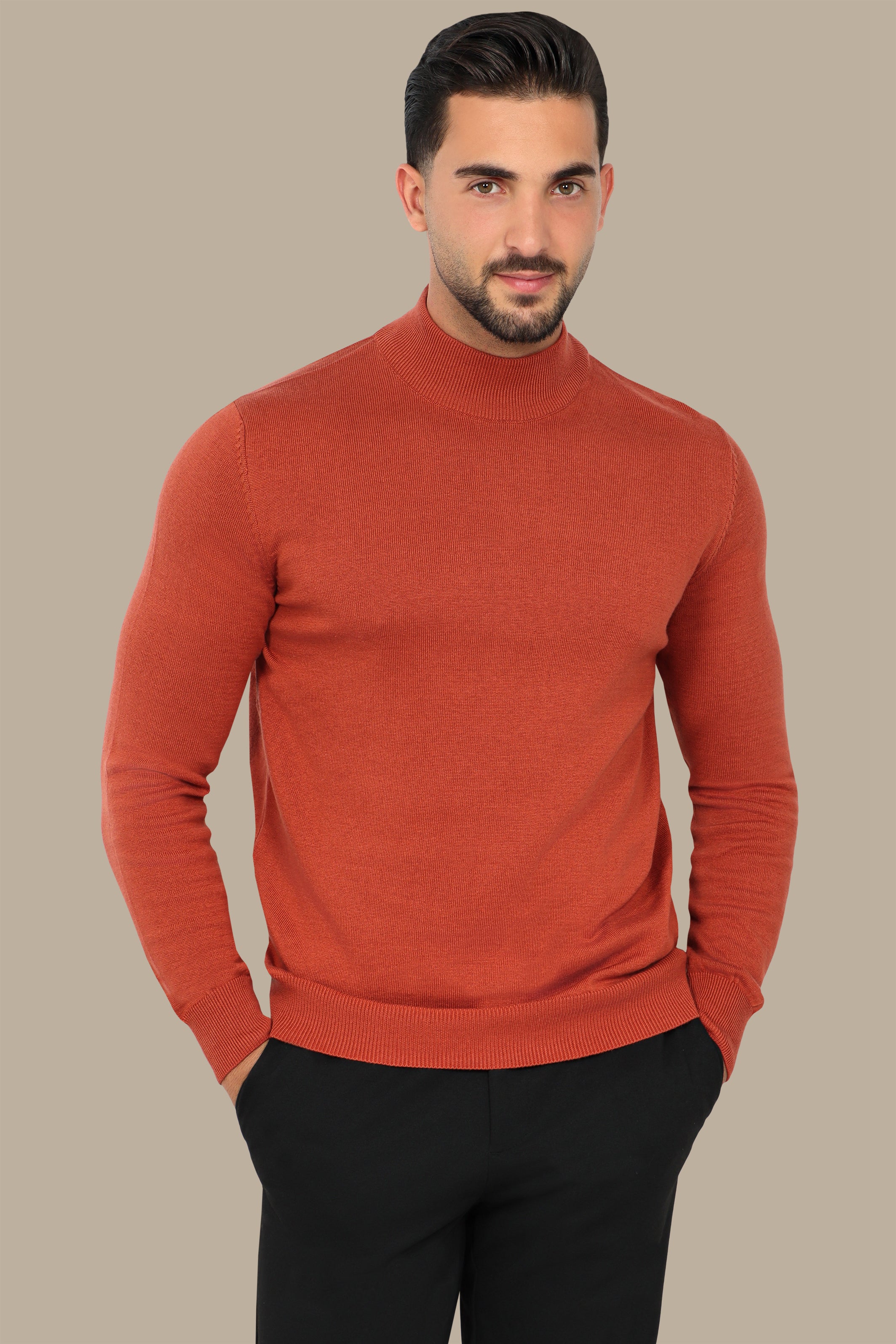 Orange High Neck Basic Sweater