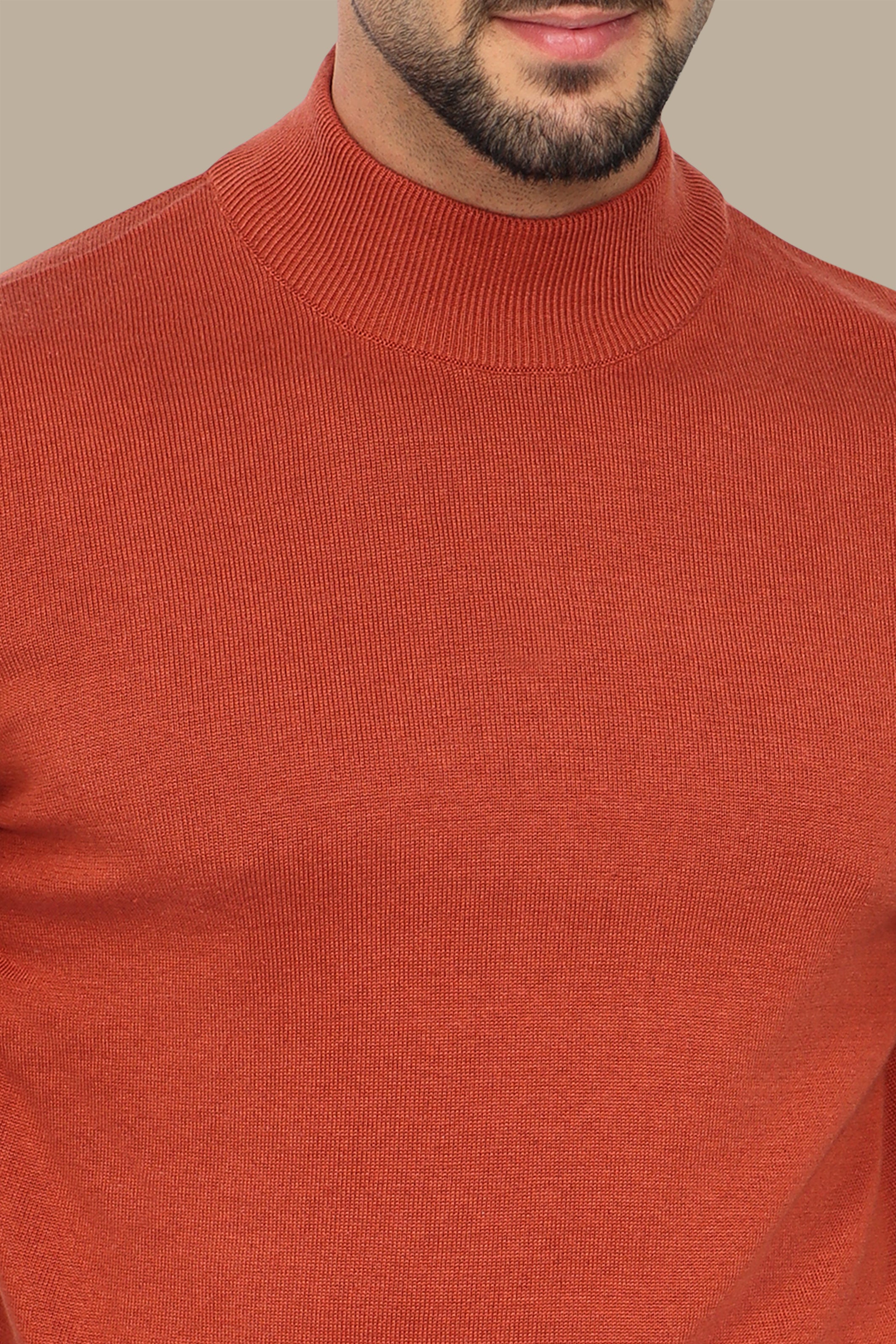 Orange High Neck Basic Sweater