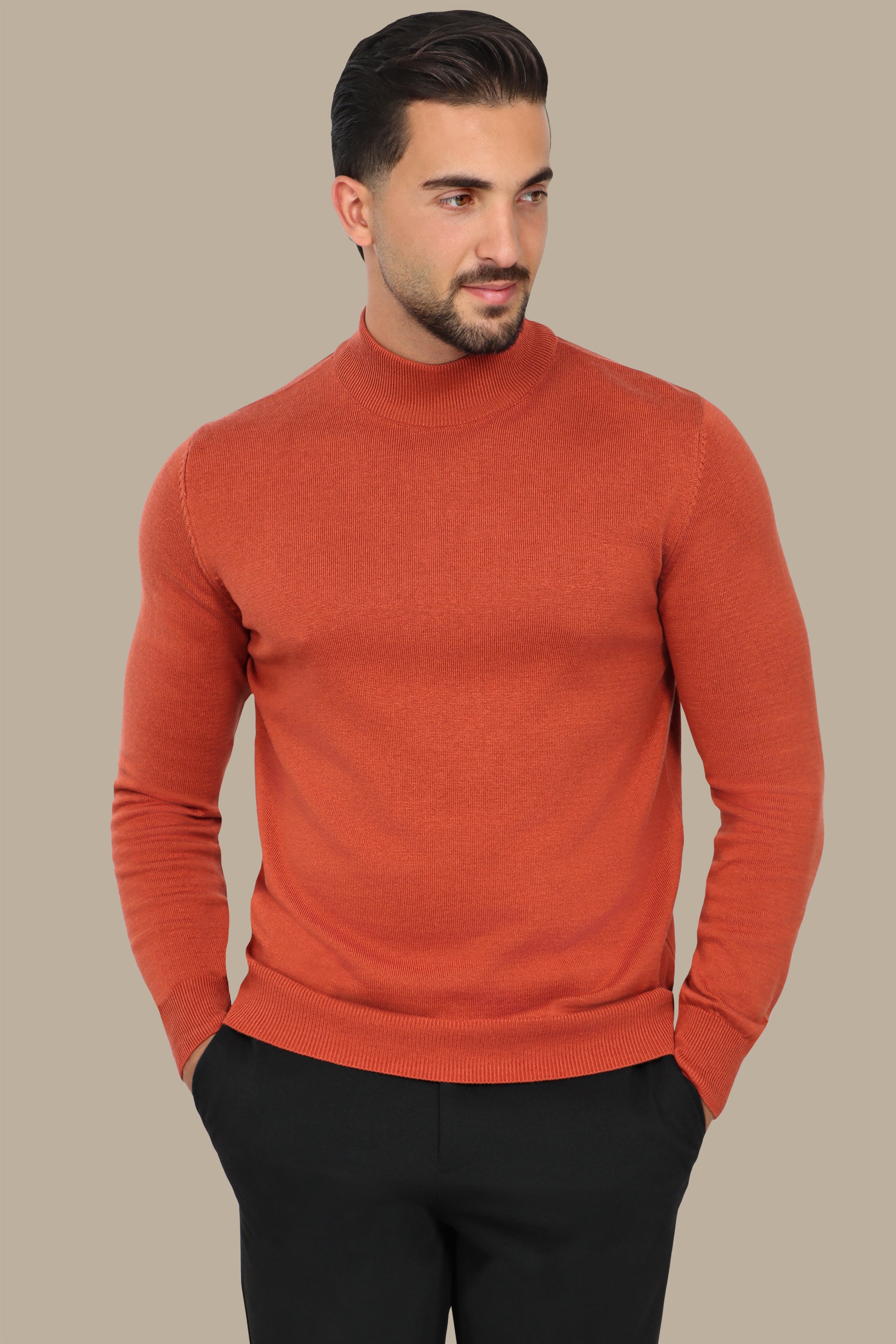 Orange High Neck Basic Sweater