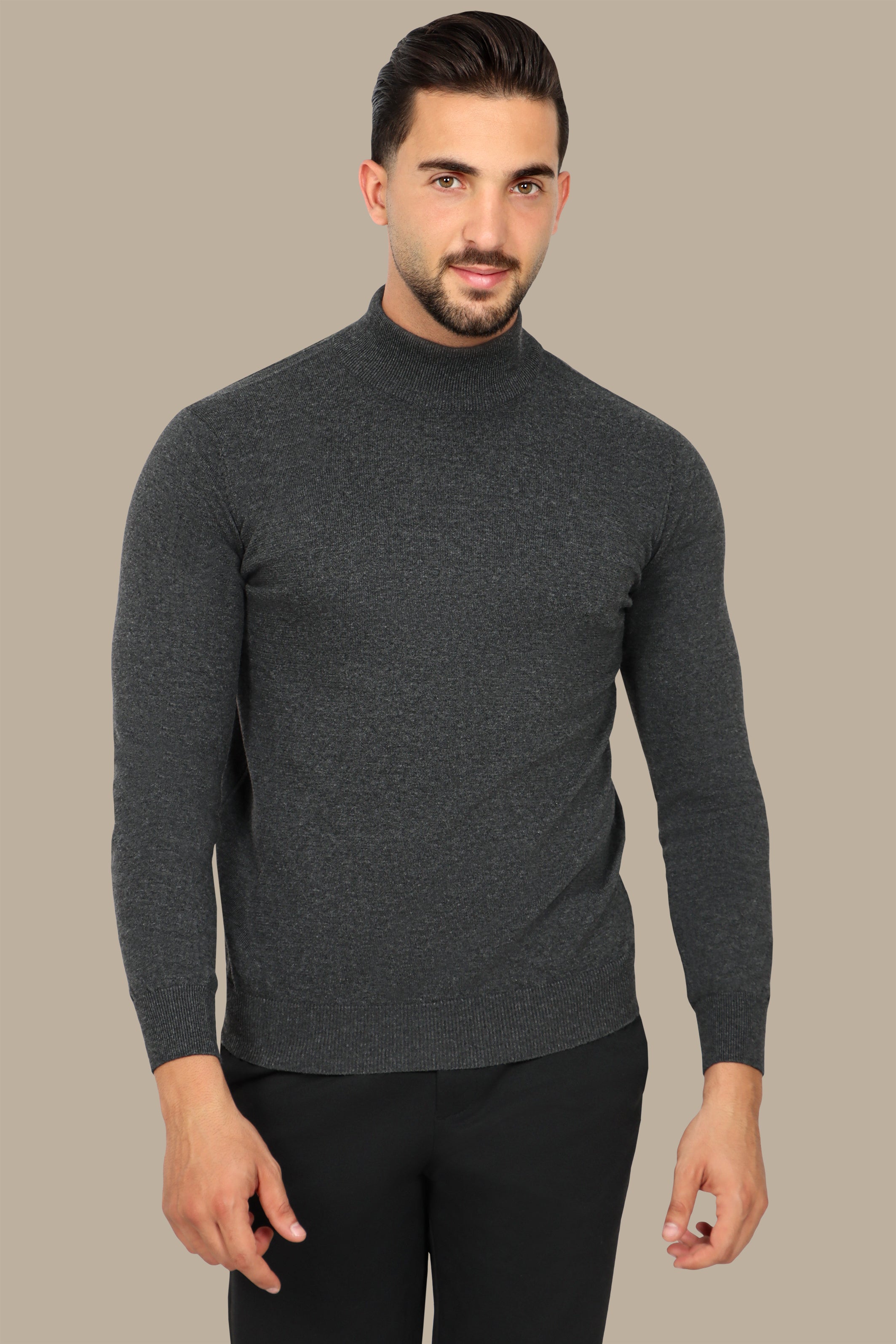 Grey High Neck Basic Sweater