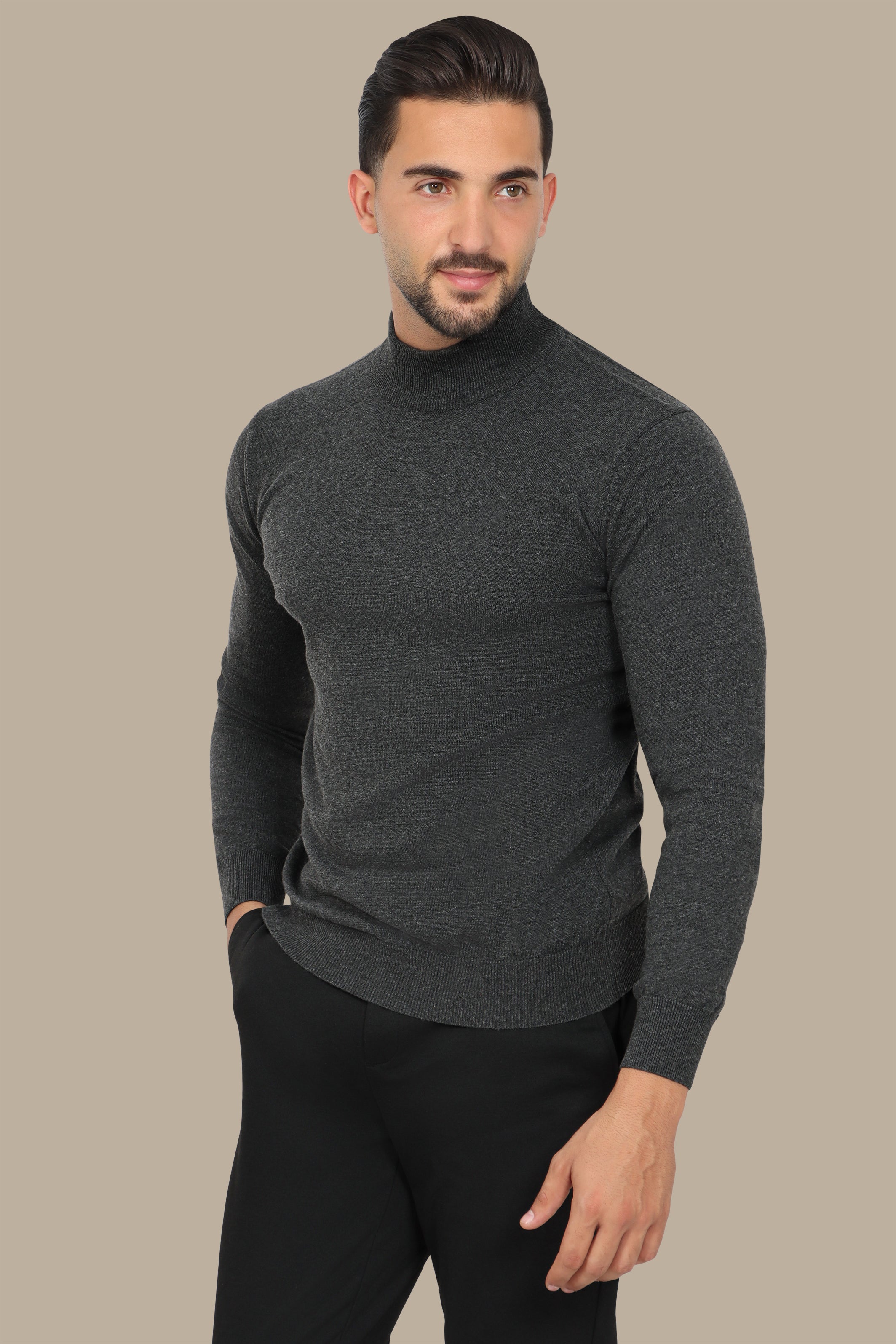 Grey High Neck Basic Sweater