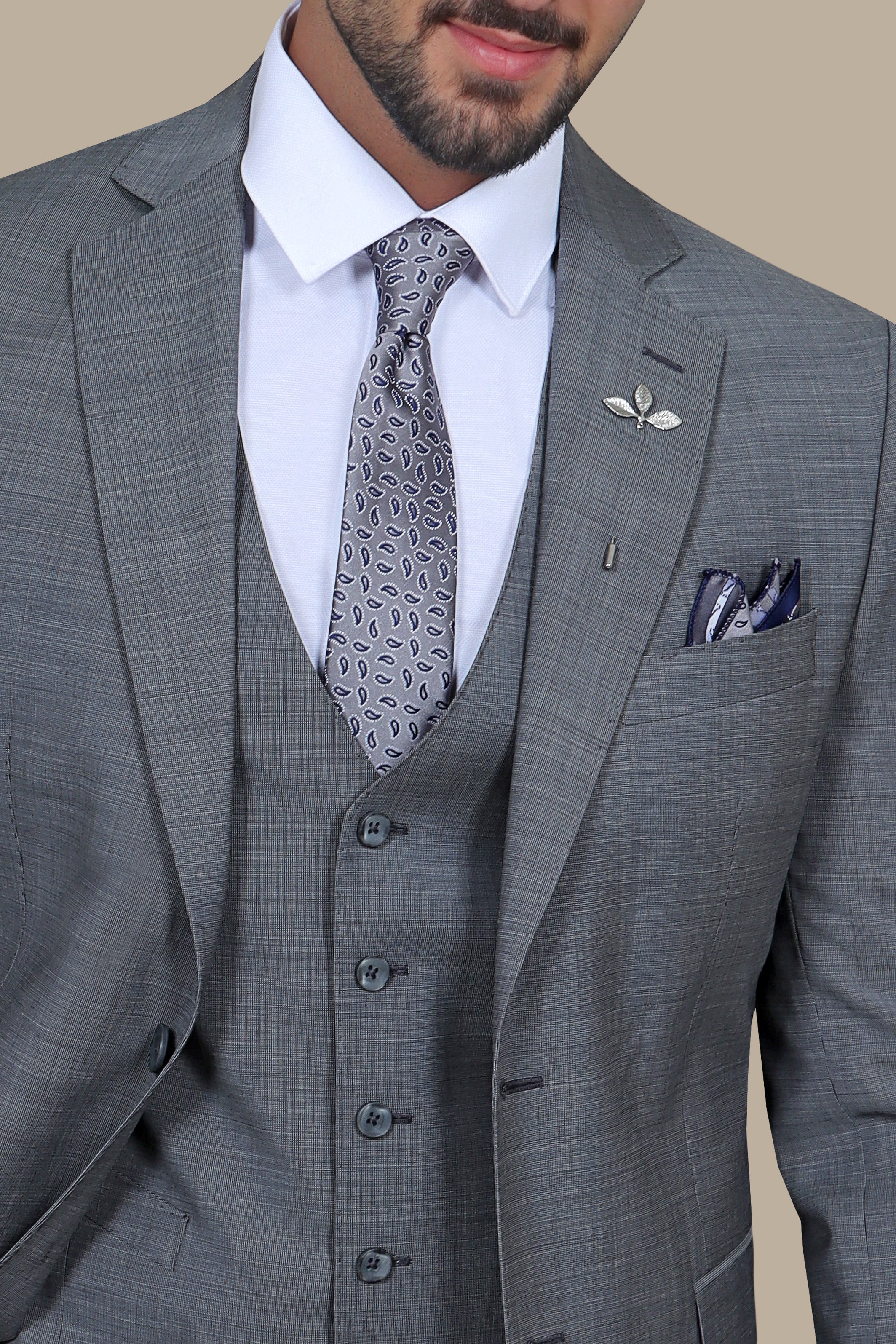 Timeless Charisma: Grey Wool Notch Filafil 3-Piece Suit