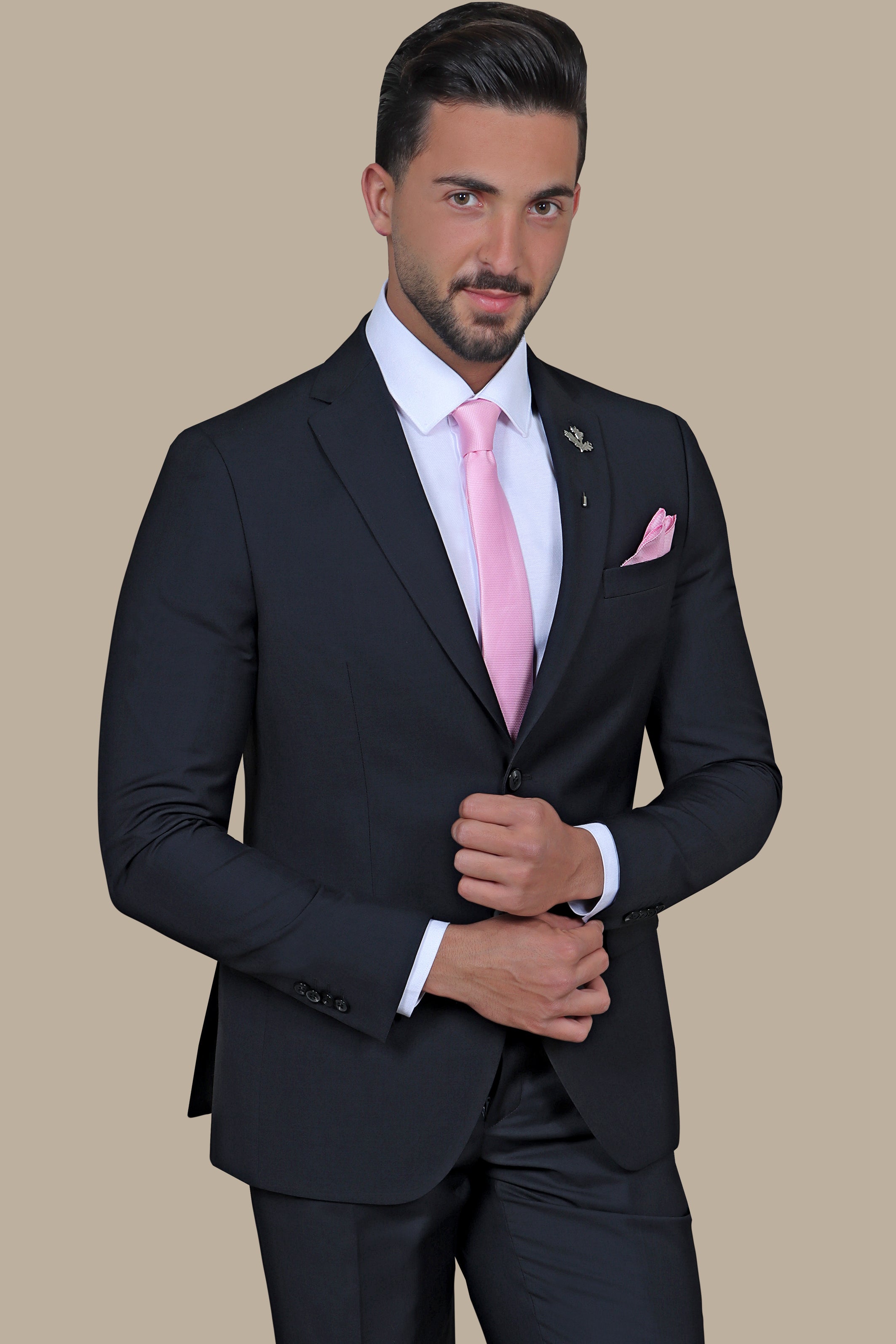 Graduation Elegance: Dark Grey Suit with Plain Notch Lapel