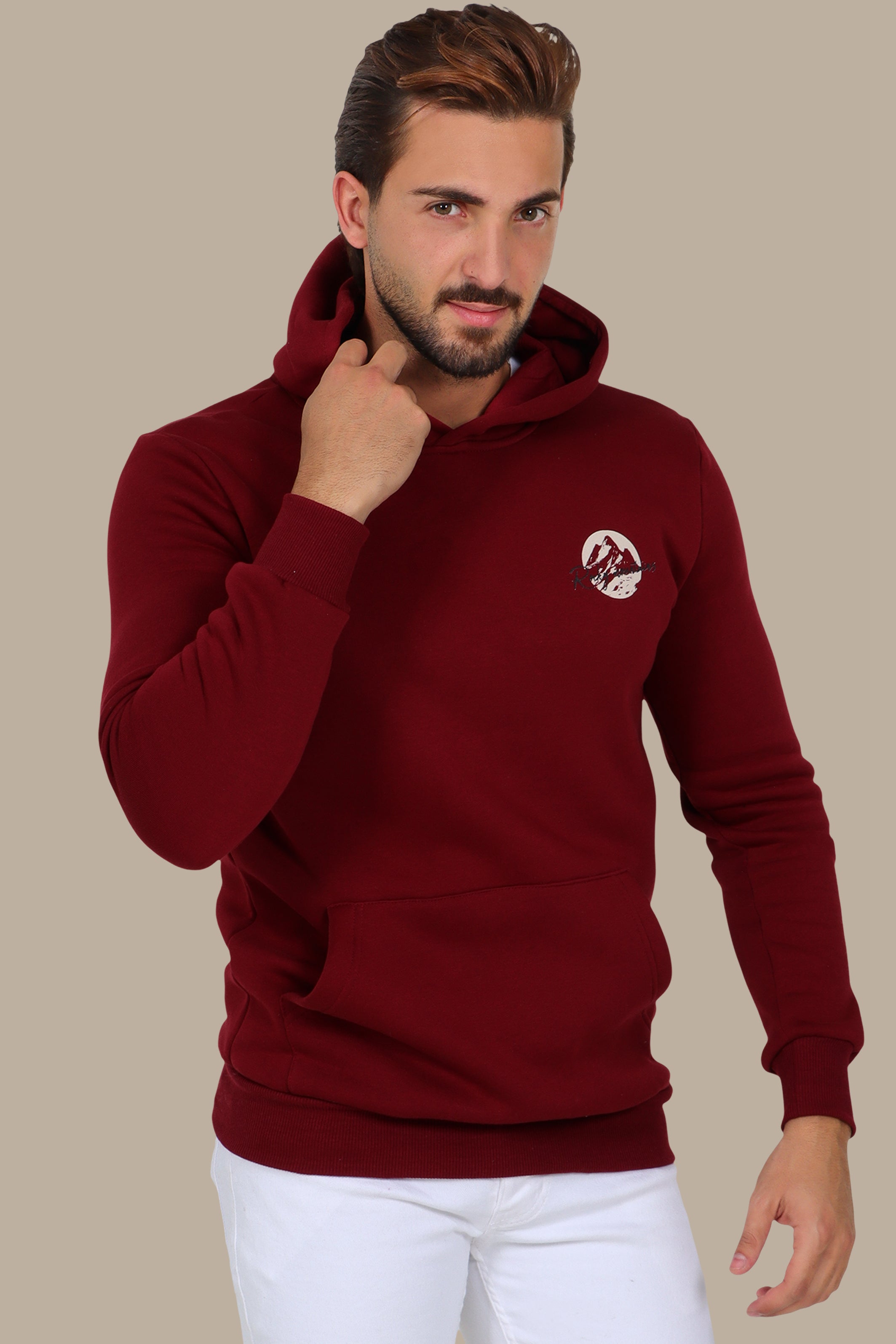 Mountain Vibes: Printed Hoodie Burgundy