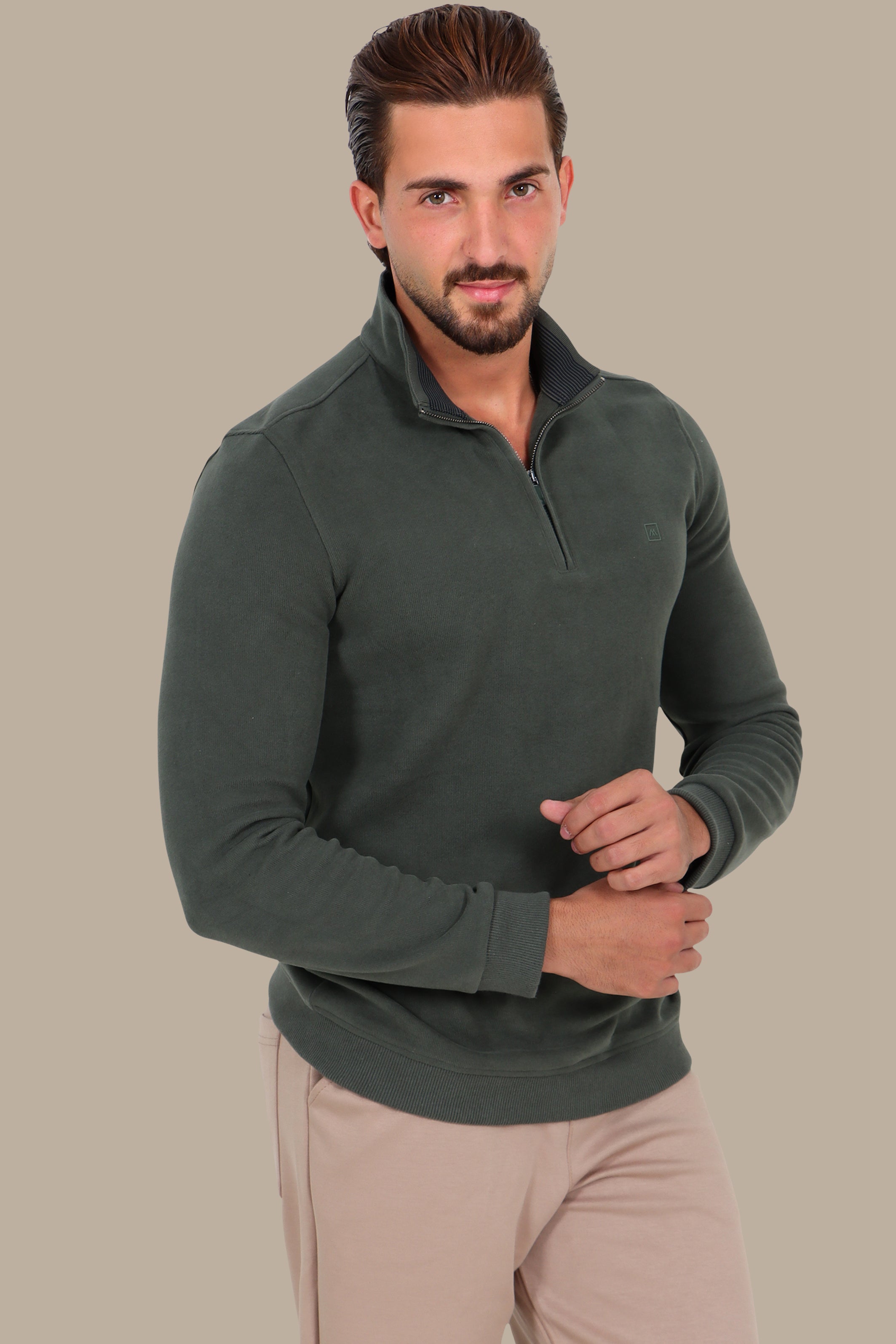 Half Zipper Velvet Sweater in Khaki