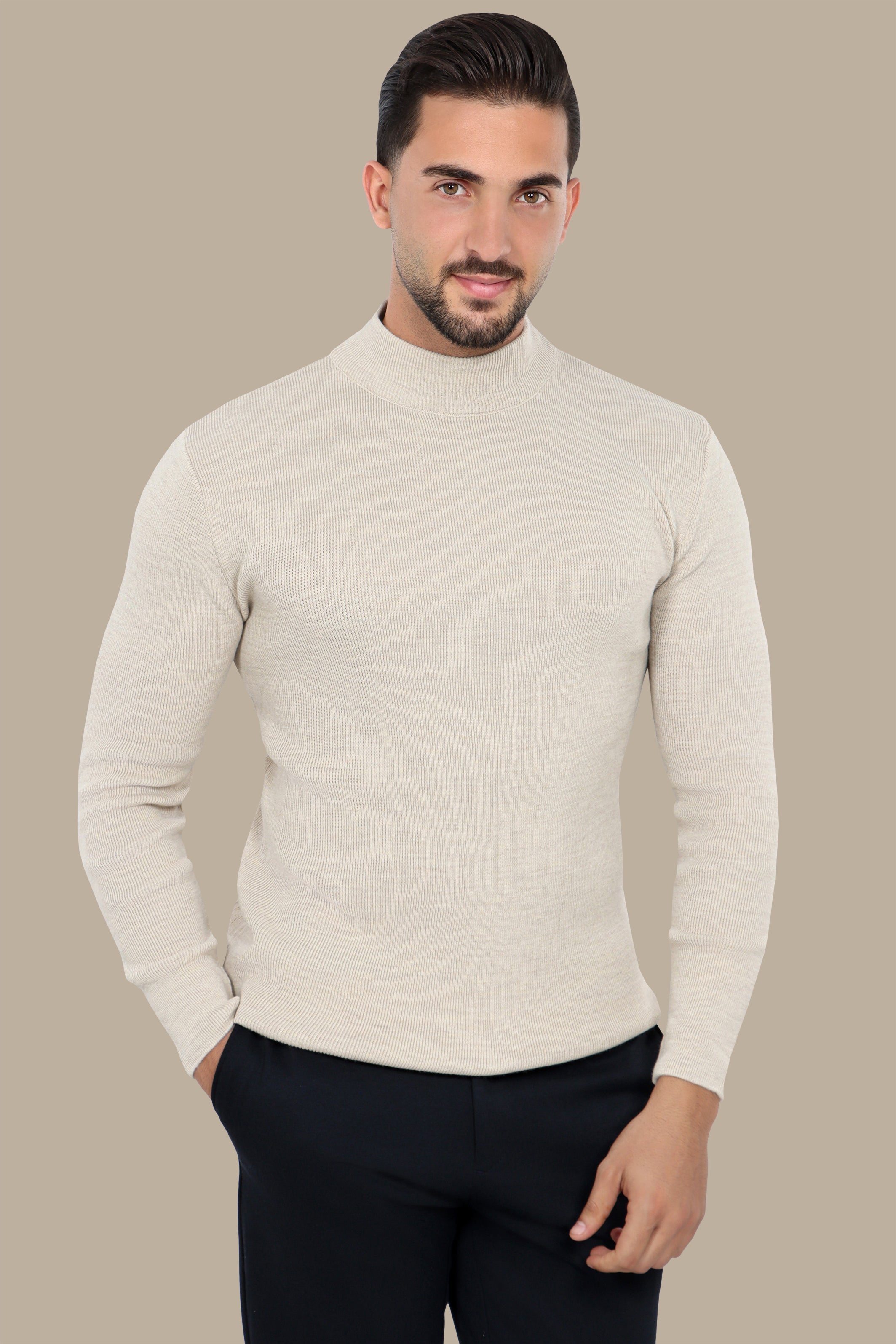 Refined High Neck Sweater in Luxe Beige