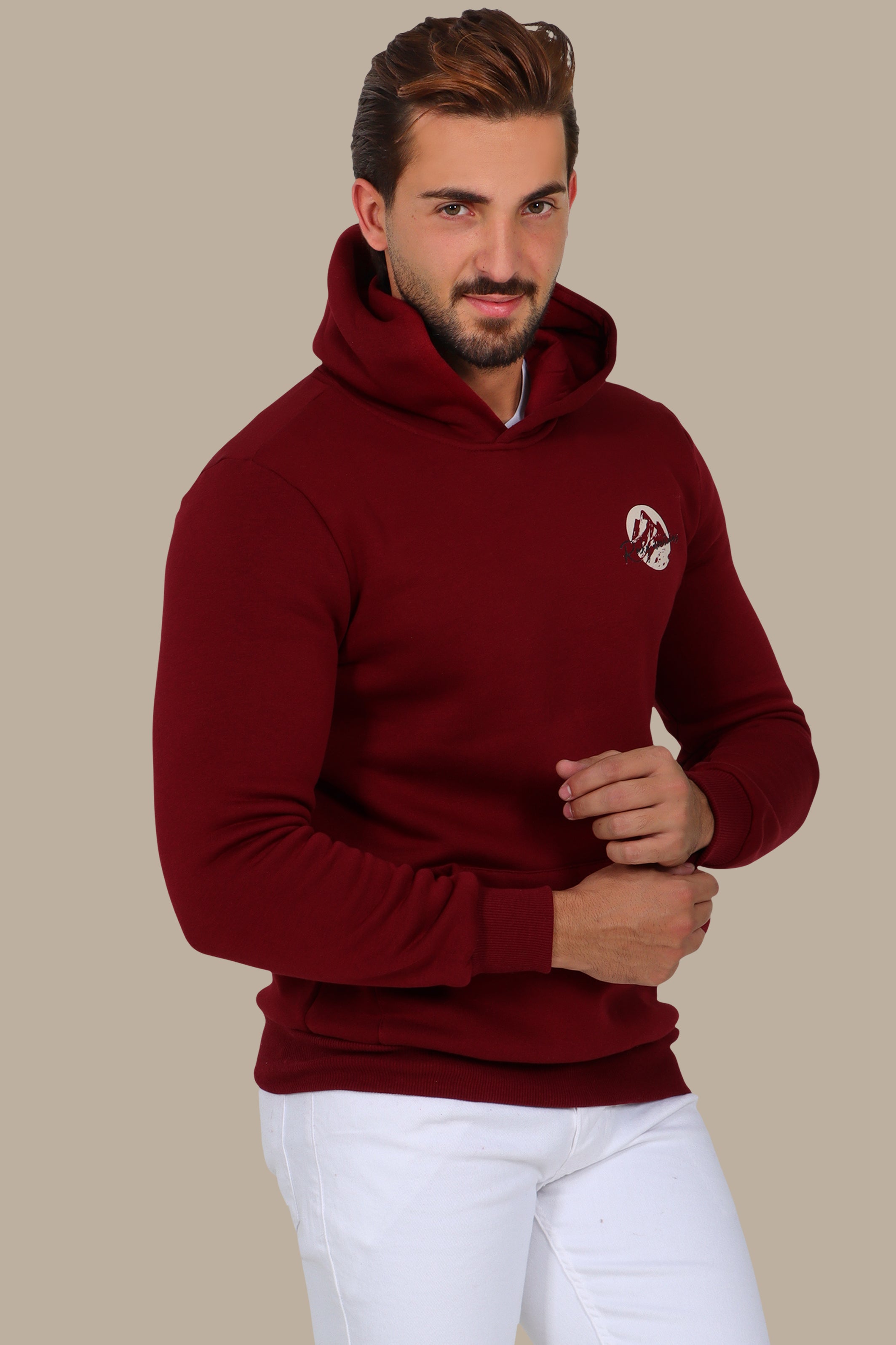 Mountain Vibes: Printed Hoodie Burgundy