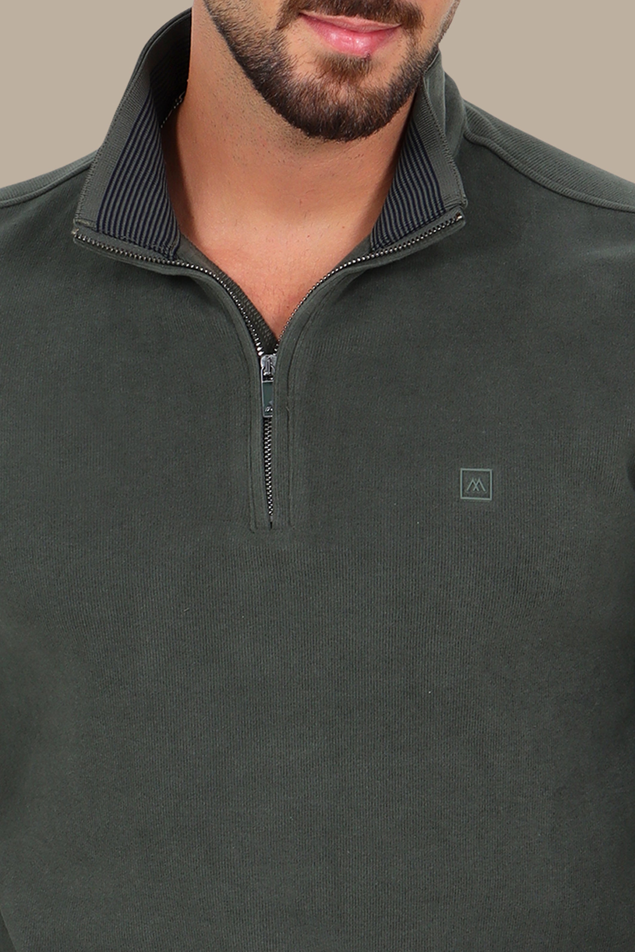 Half Zipper Velvet Sweater in Khaki