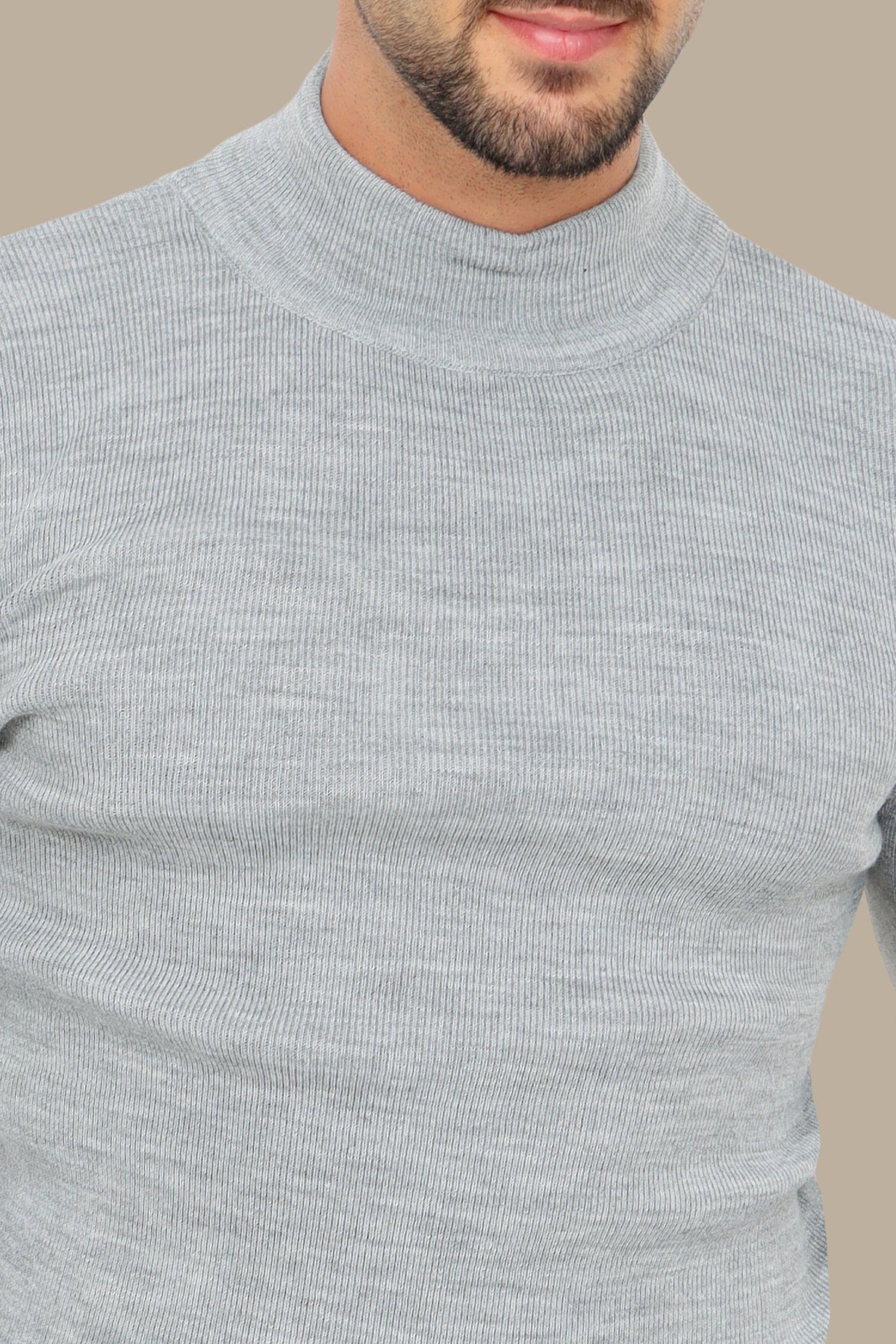 Grey High Neck Basic Sweater