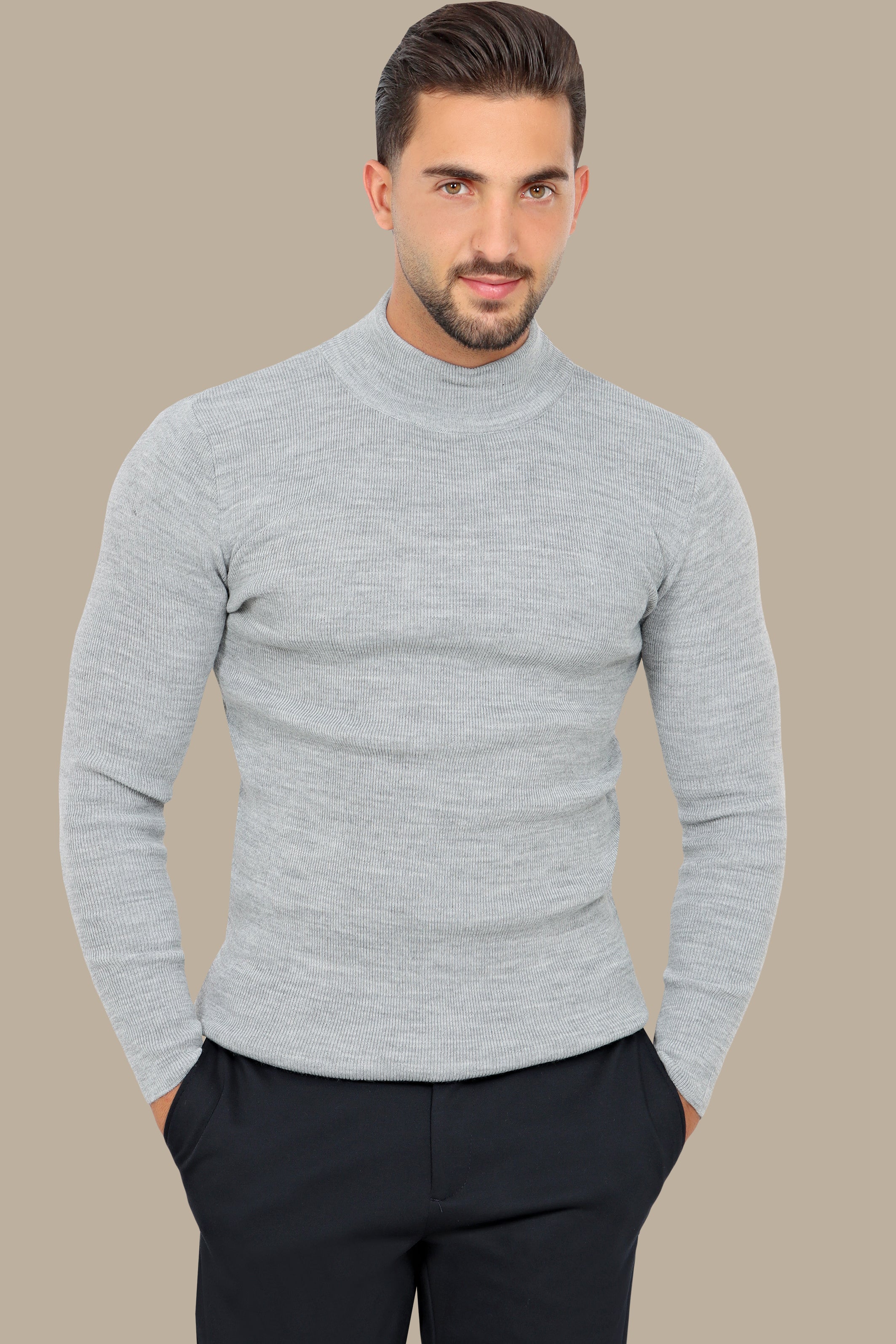 Grey High Neck Basic Sweater