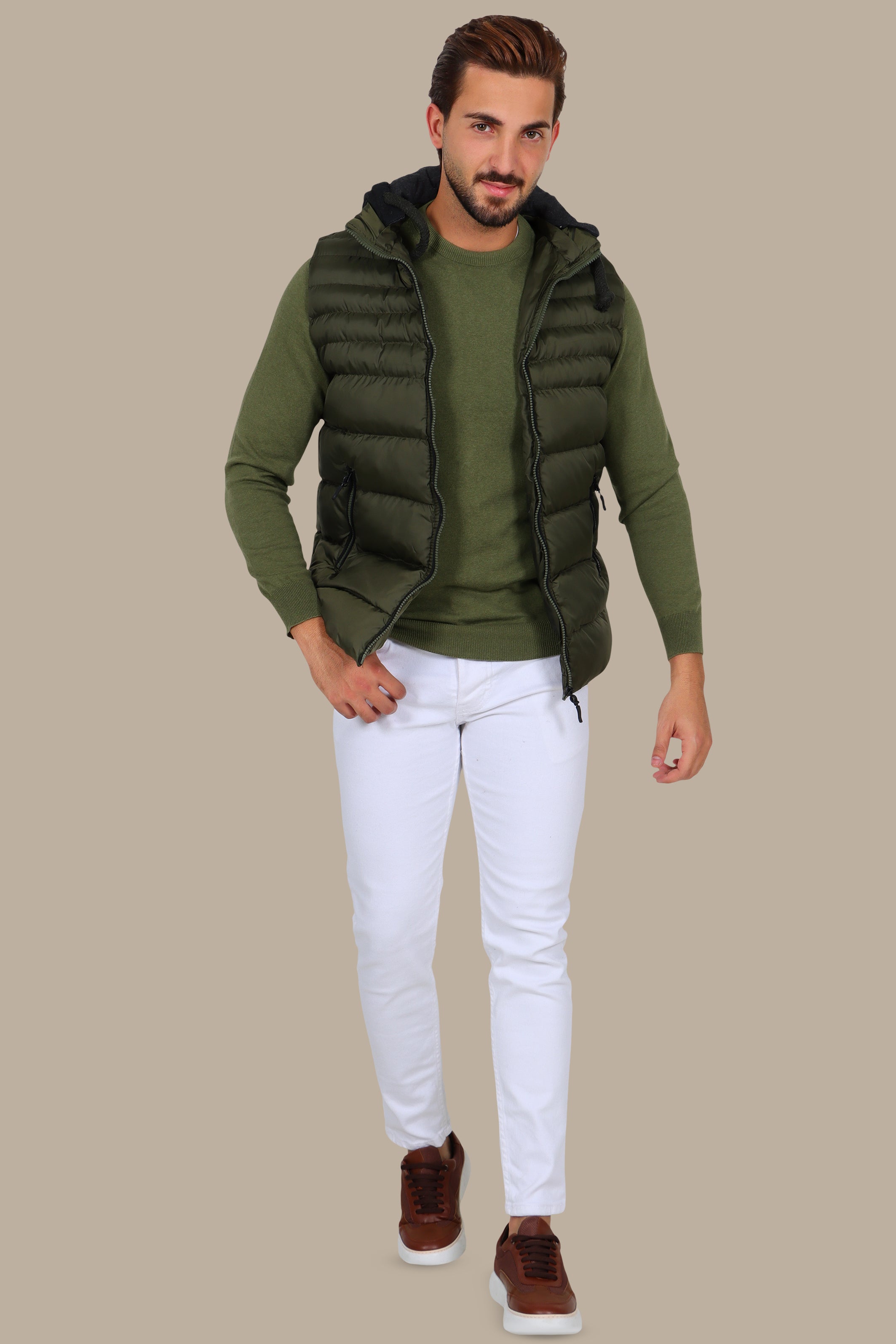 Khaki Basic Puffer Vest
