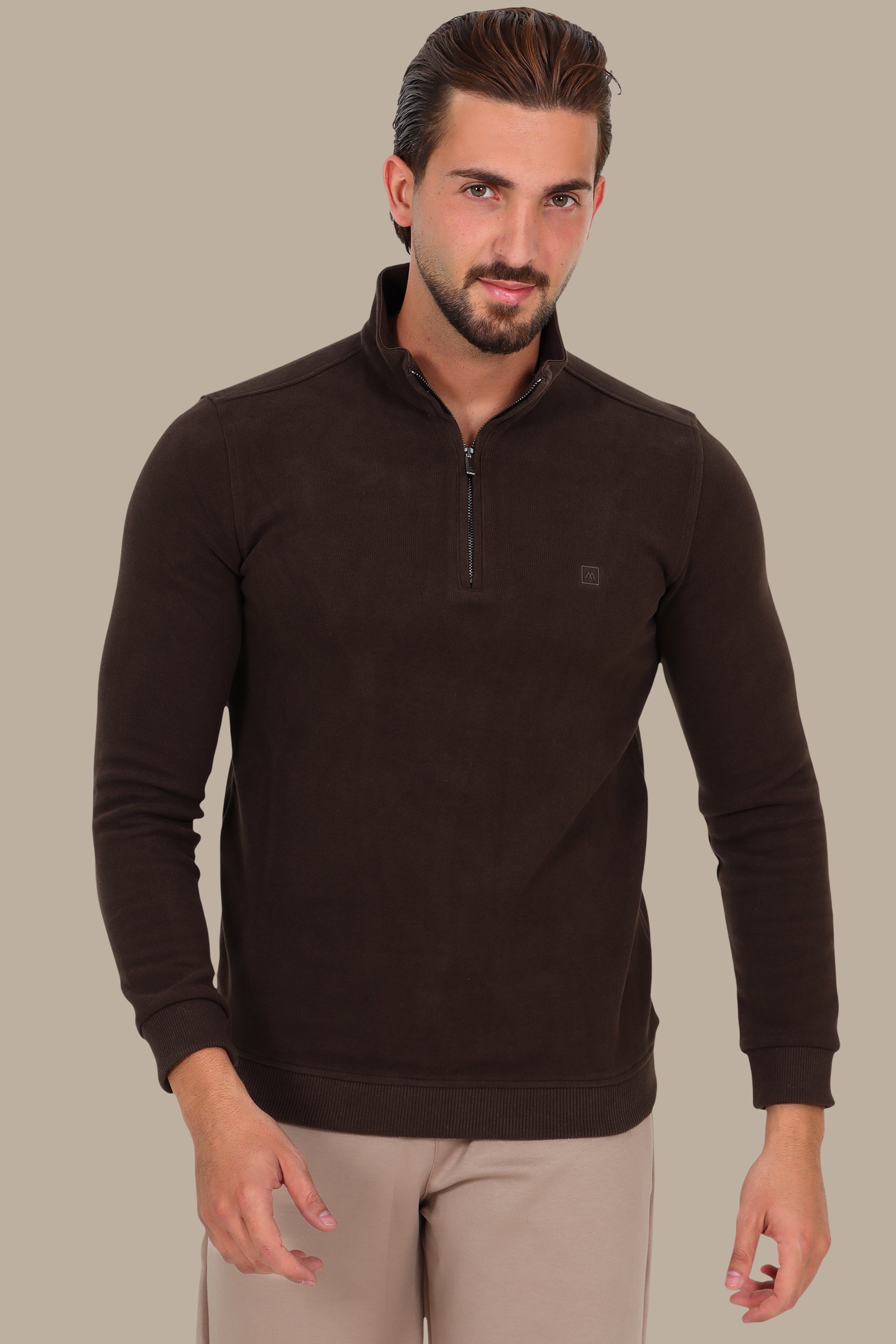 Half-Zipper Velvet Sweater in Brown