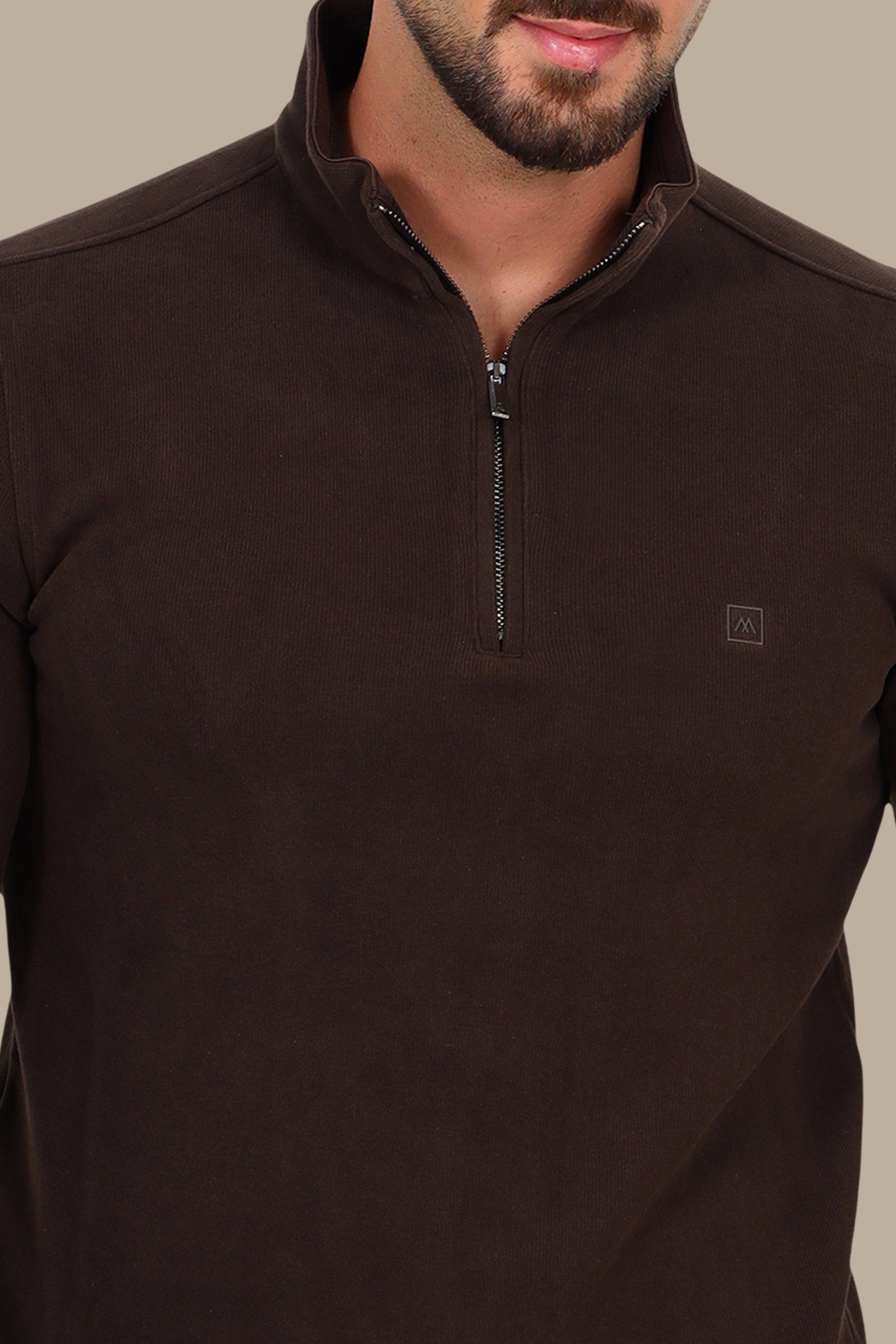 Half-Zipper Velvet Sweater in Brown