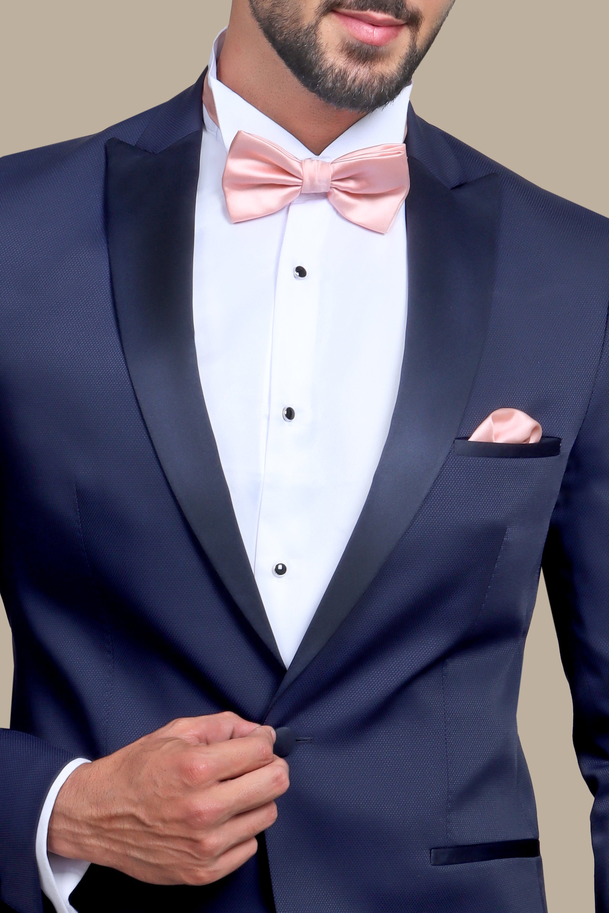 Midnight Elegance: Navy Tuxedo with Peak Lapel