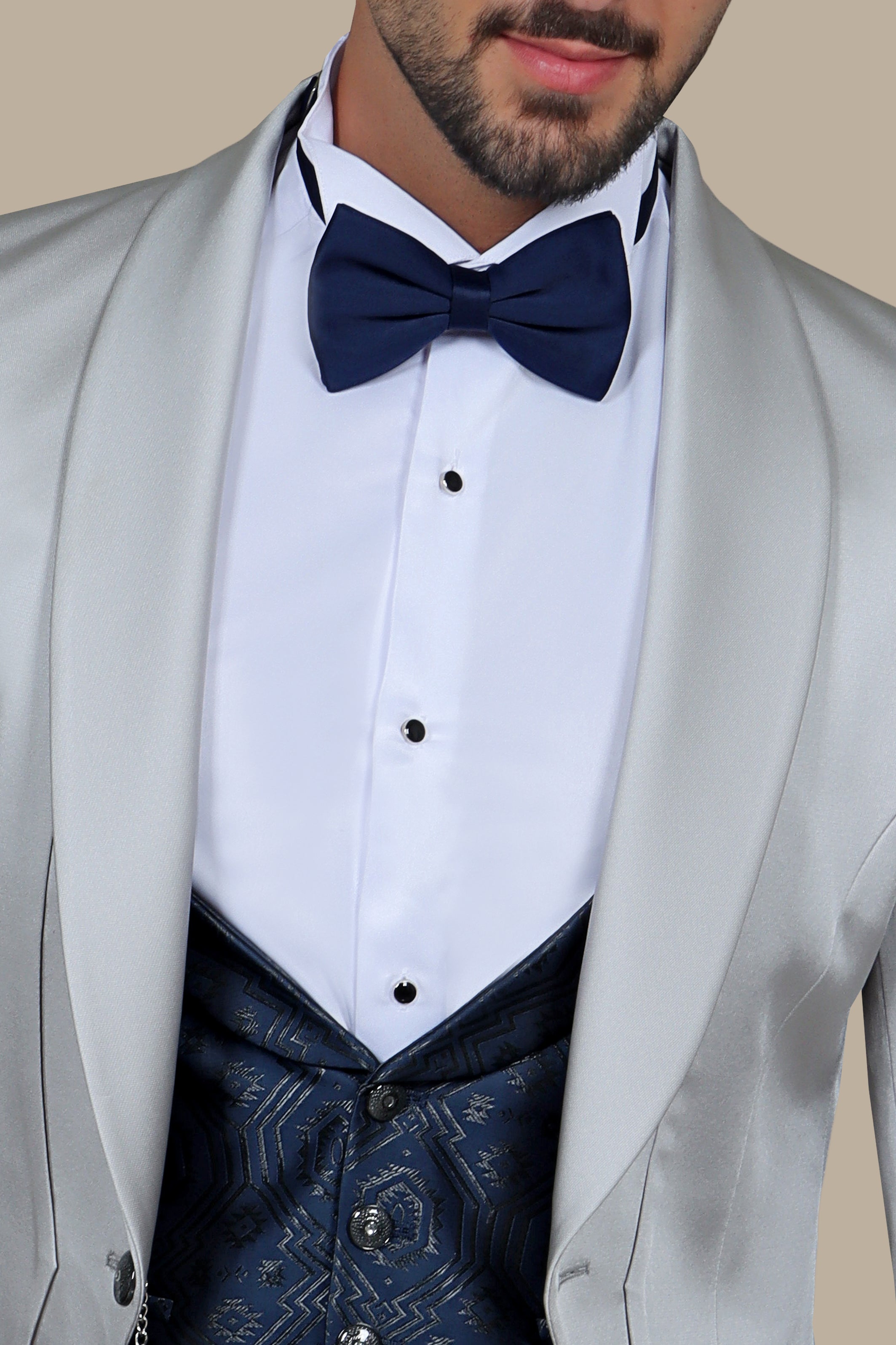 Timeless Sophistication: Silver 6-Button Shawl Collar Tuxedo