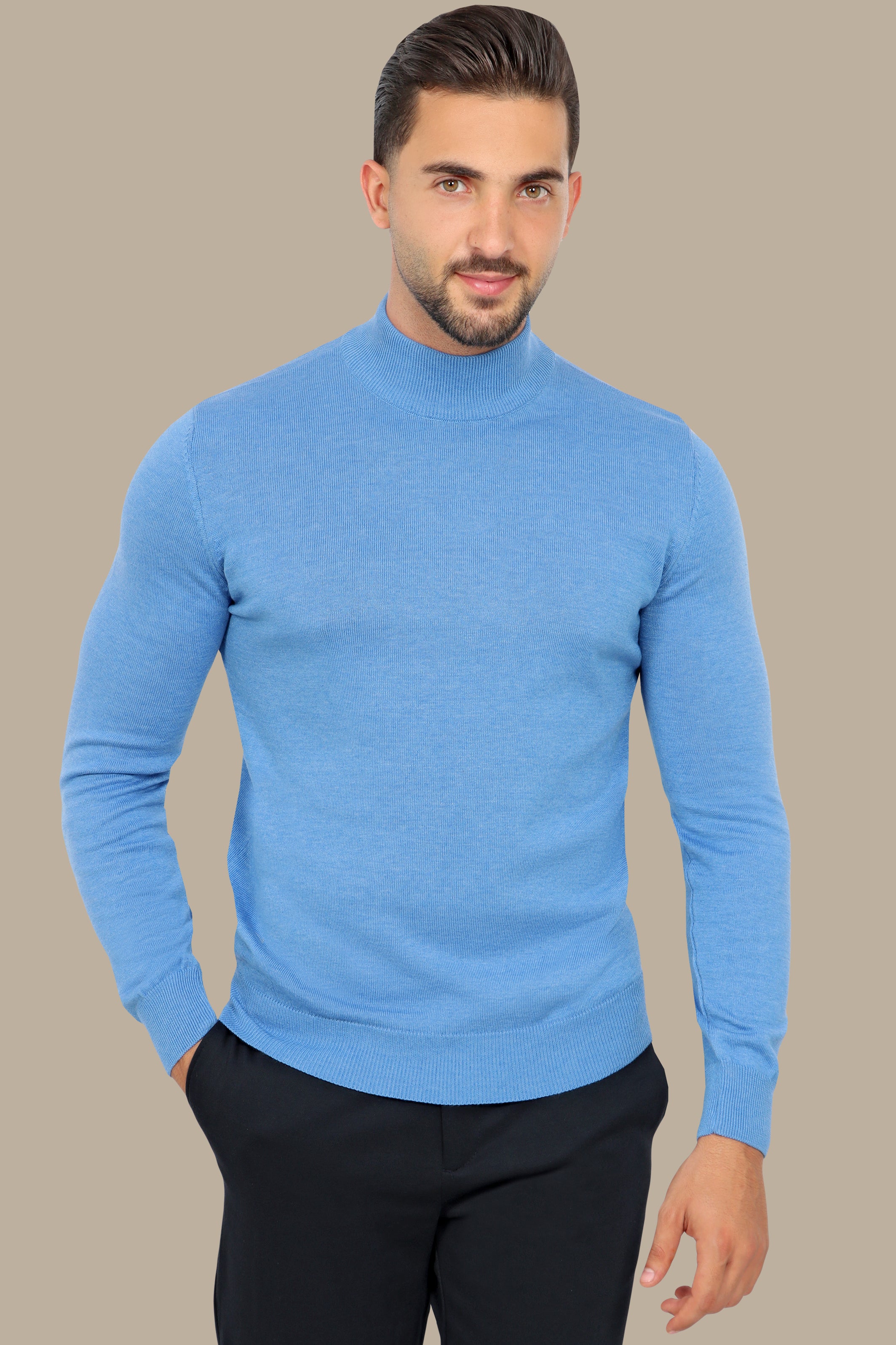 Light Blue High Neck Basic Sweater