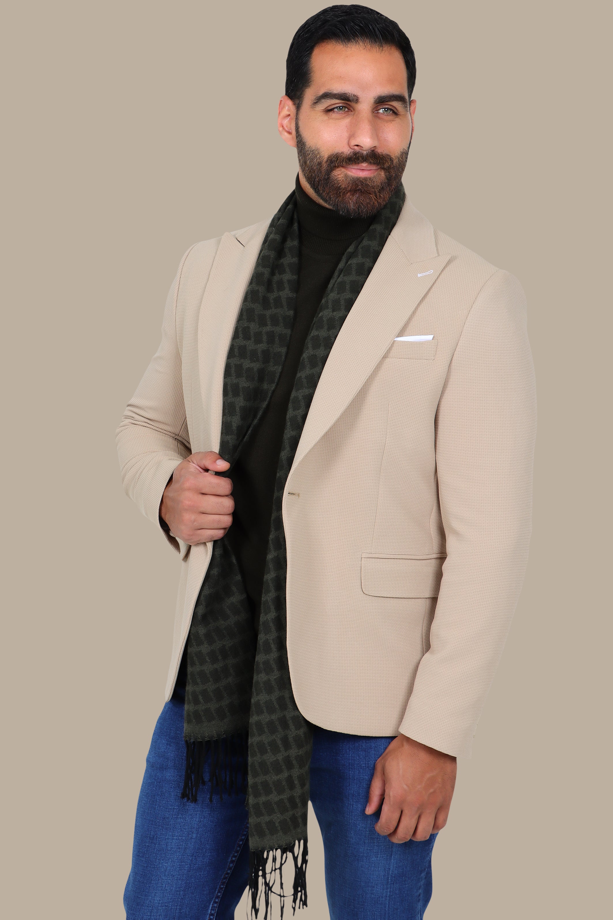Classic Chic: Beige Structured Peak Lapel Blazer