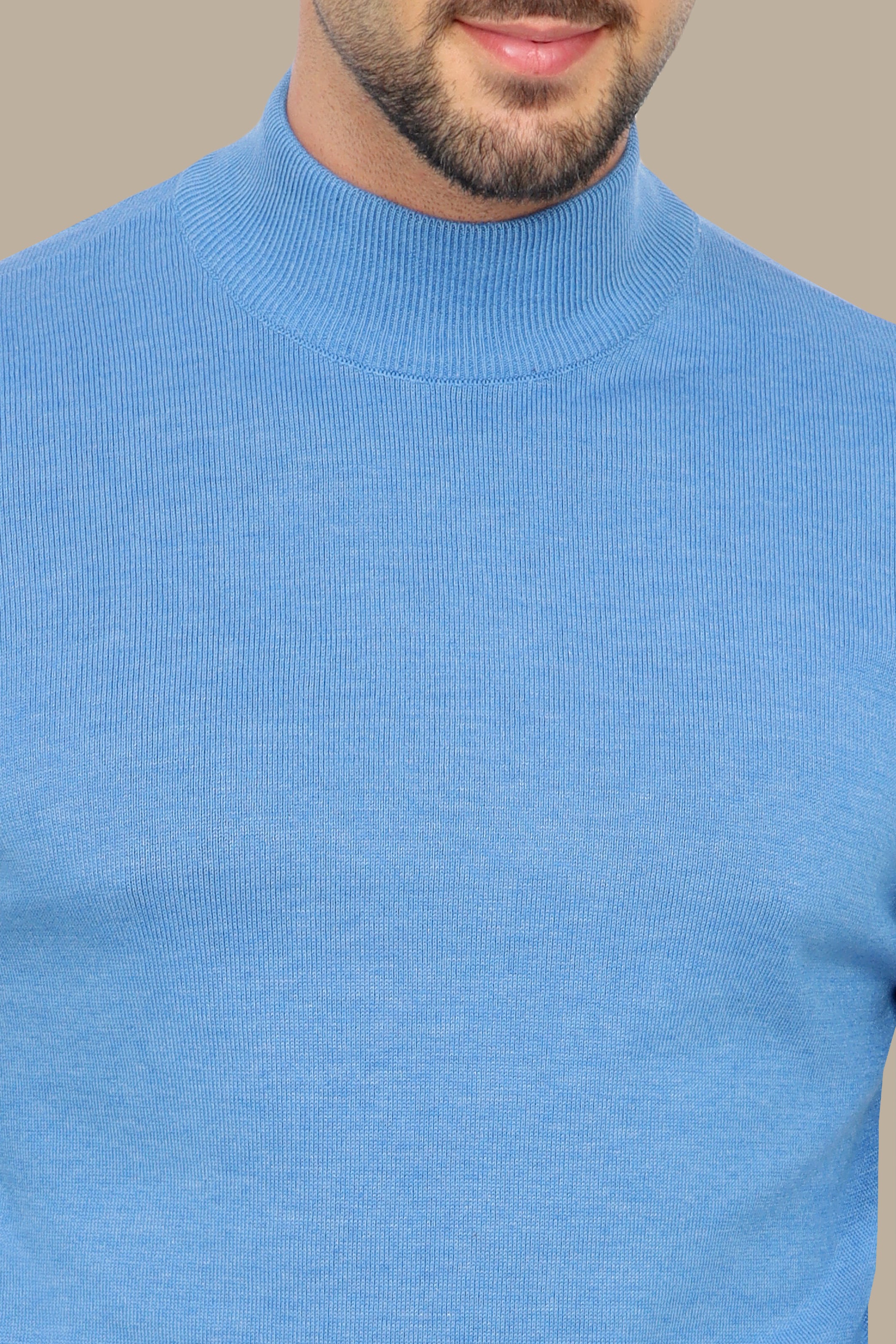 Light Blue High Neck Basic Sweater