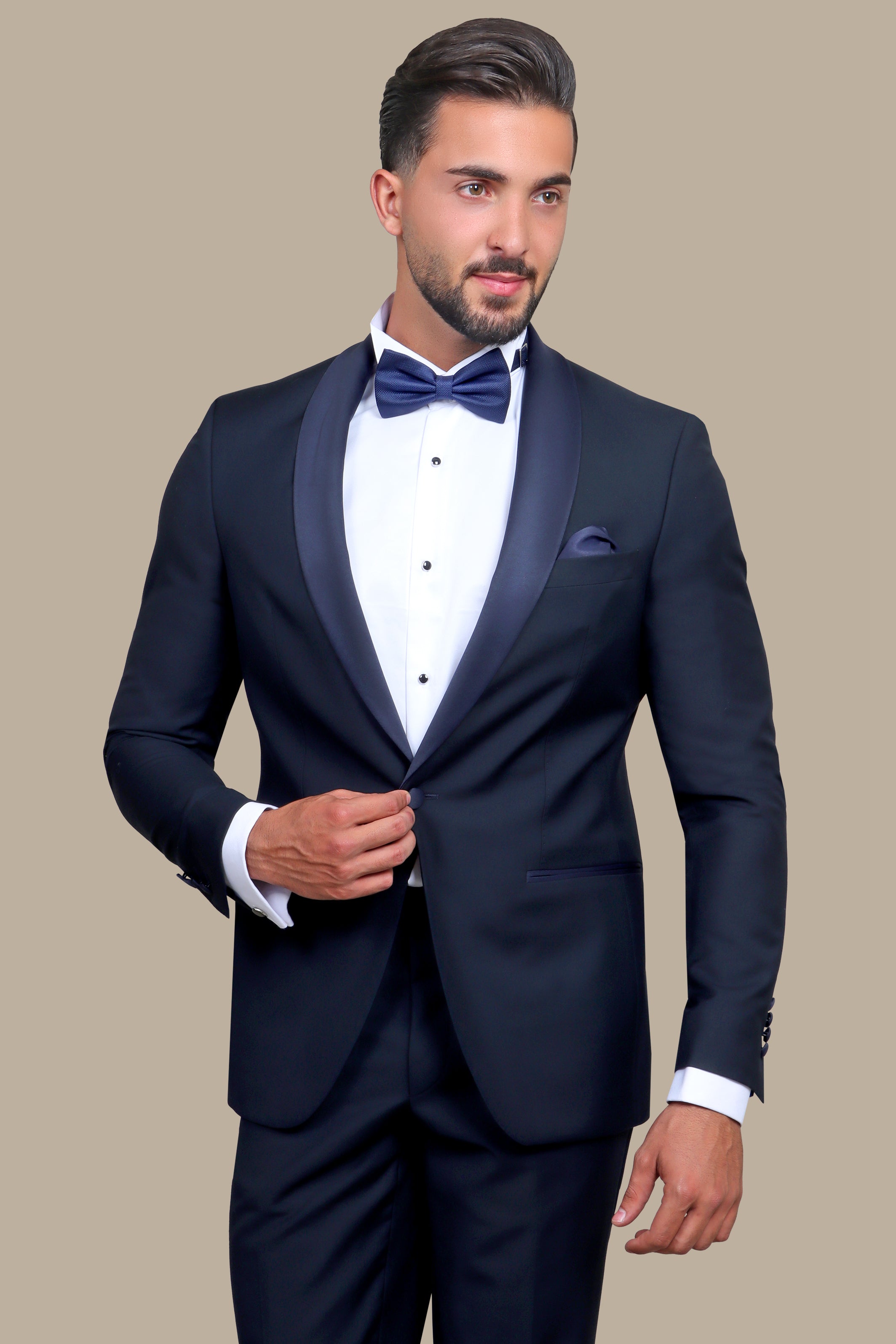 Midnight Elegance: The Navy Tuxedo with Shawl Lapel