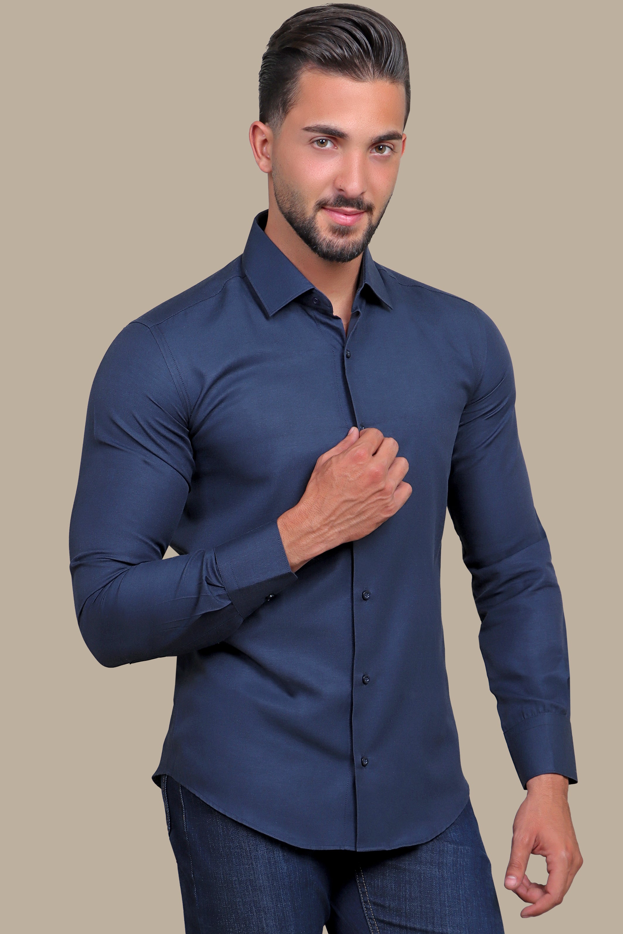 Navy Chambray Slim Fit Shirt