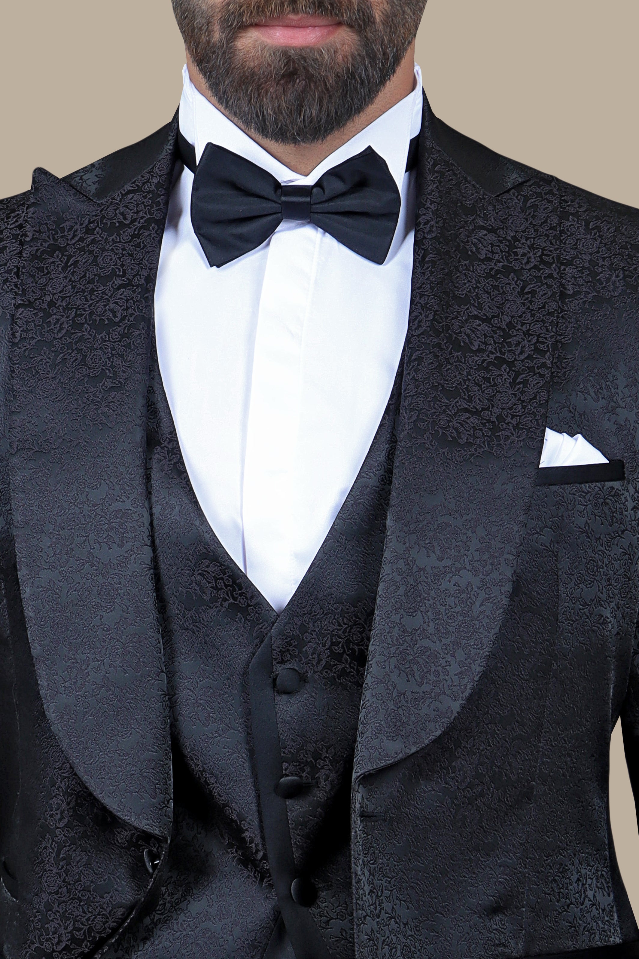 Floral Noir: FV Special Collection Tuxedo Suit in Black