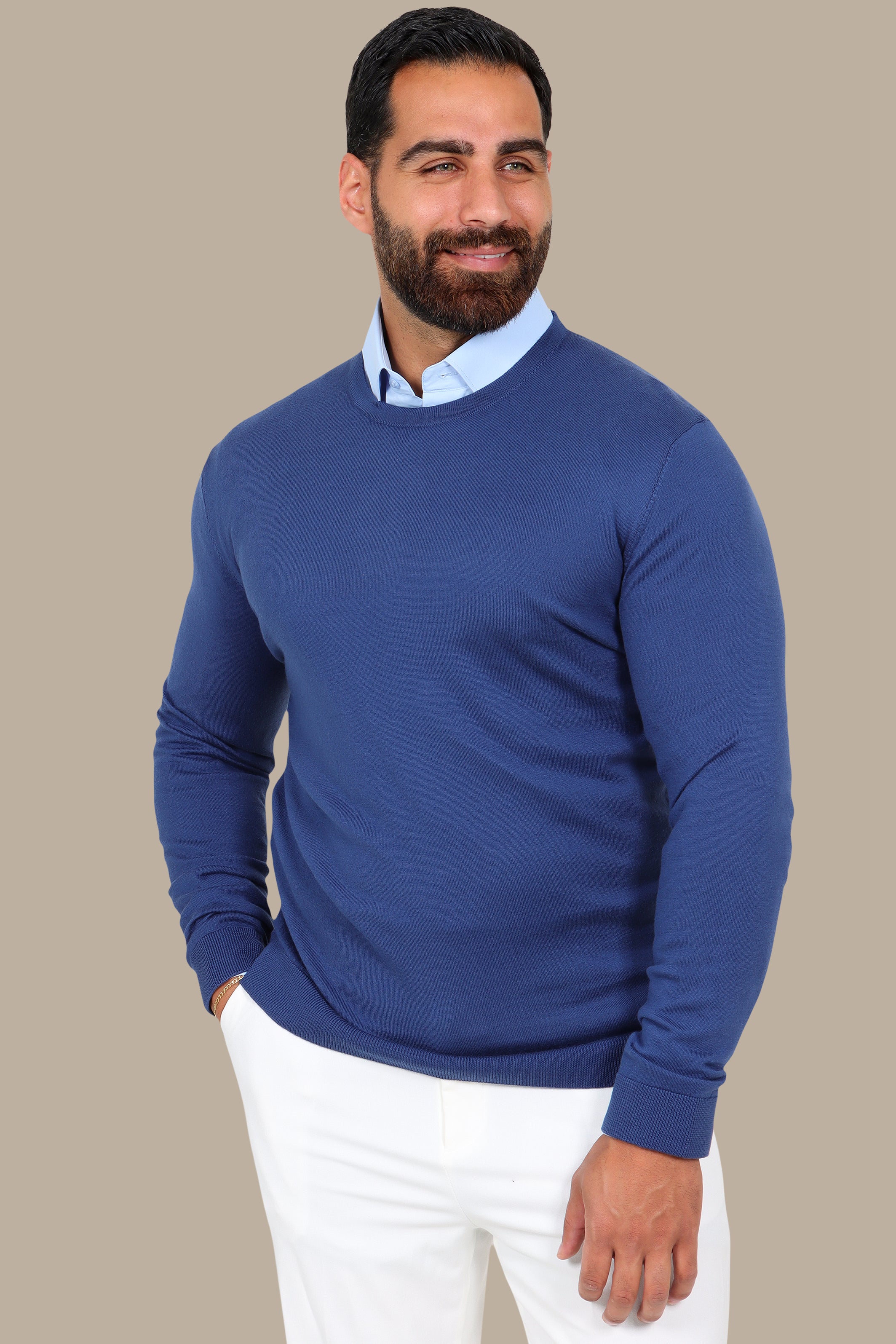 Blue  R-Neck Basic Sweater