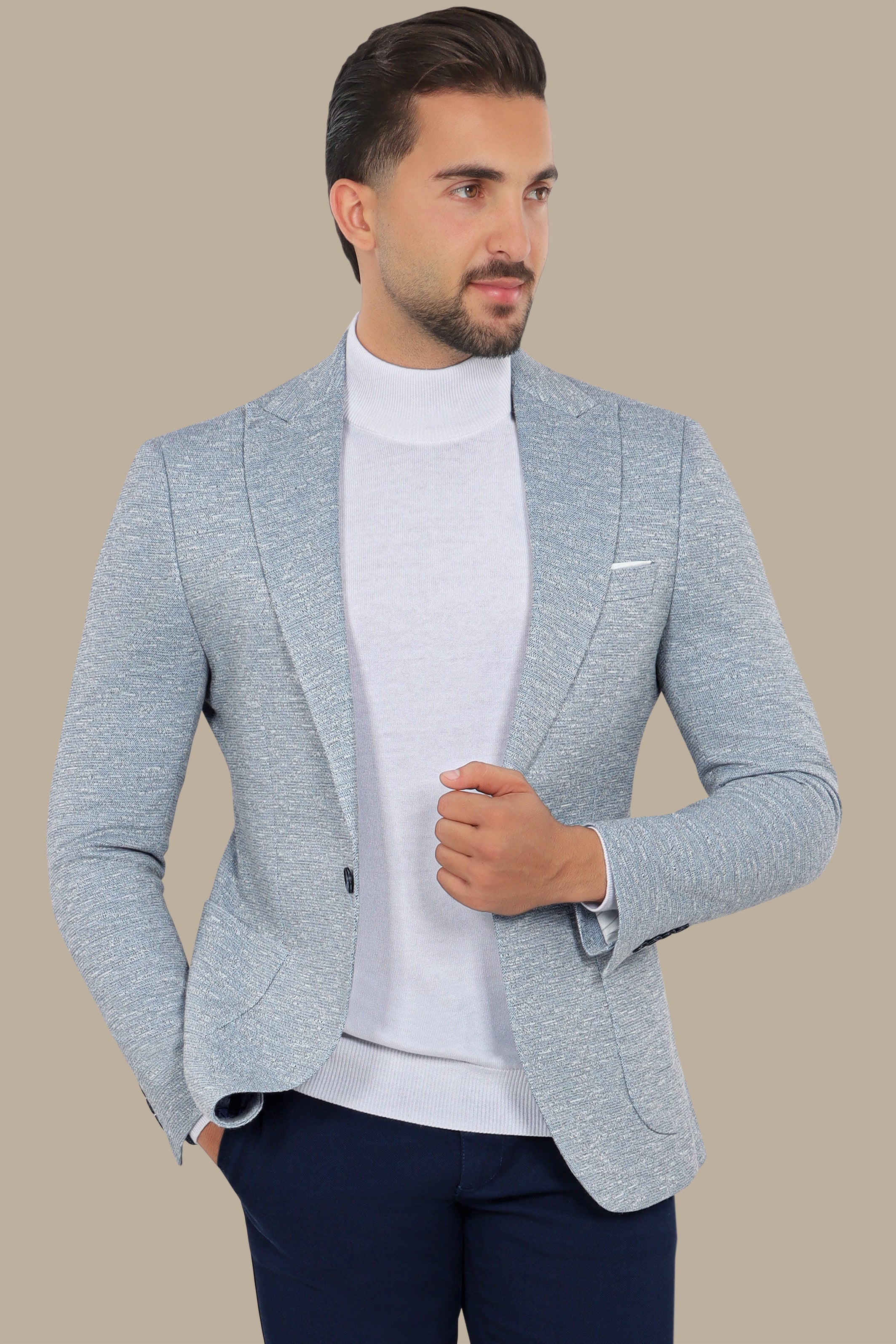 Skyline Blue: Stretch Peak Blazer with Patch Pockets