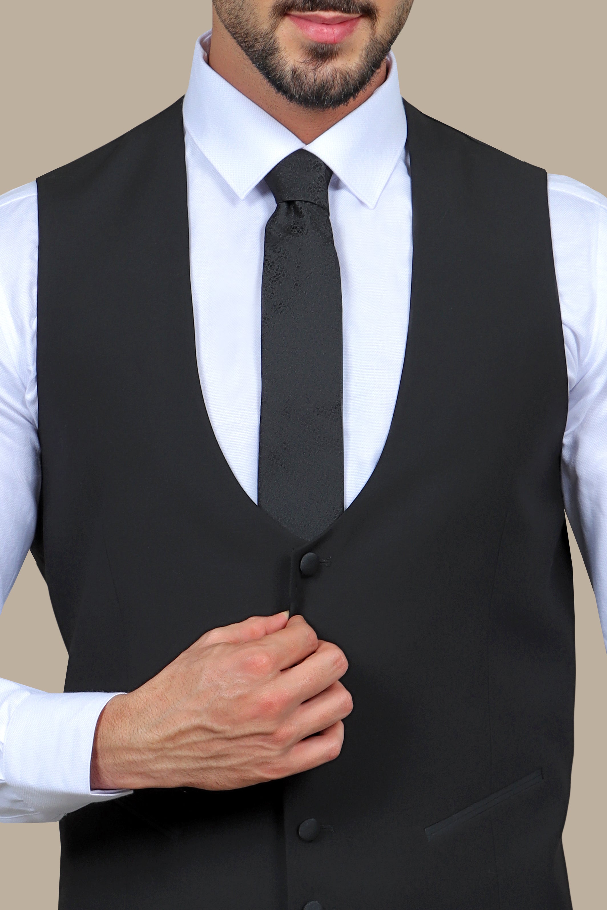 Classic Black R-Neck Vest: Sleek Sophistication