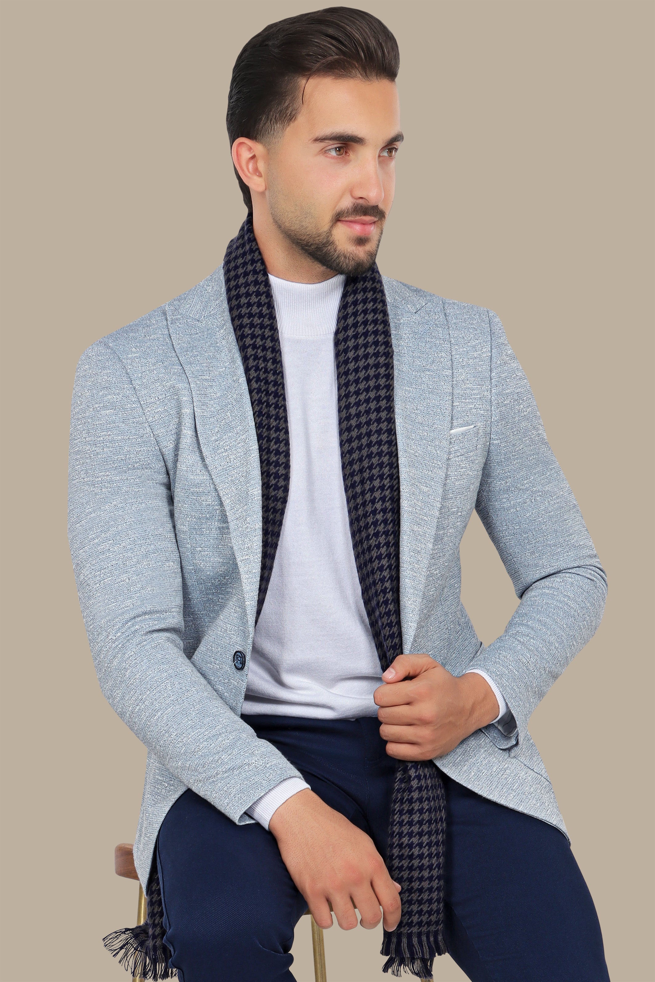 Skyline Blue: Stretch Peak Blazer with Patch Pockets