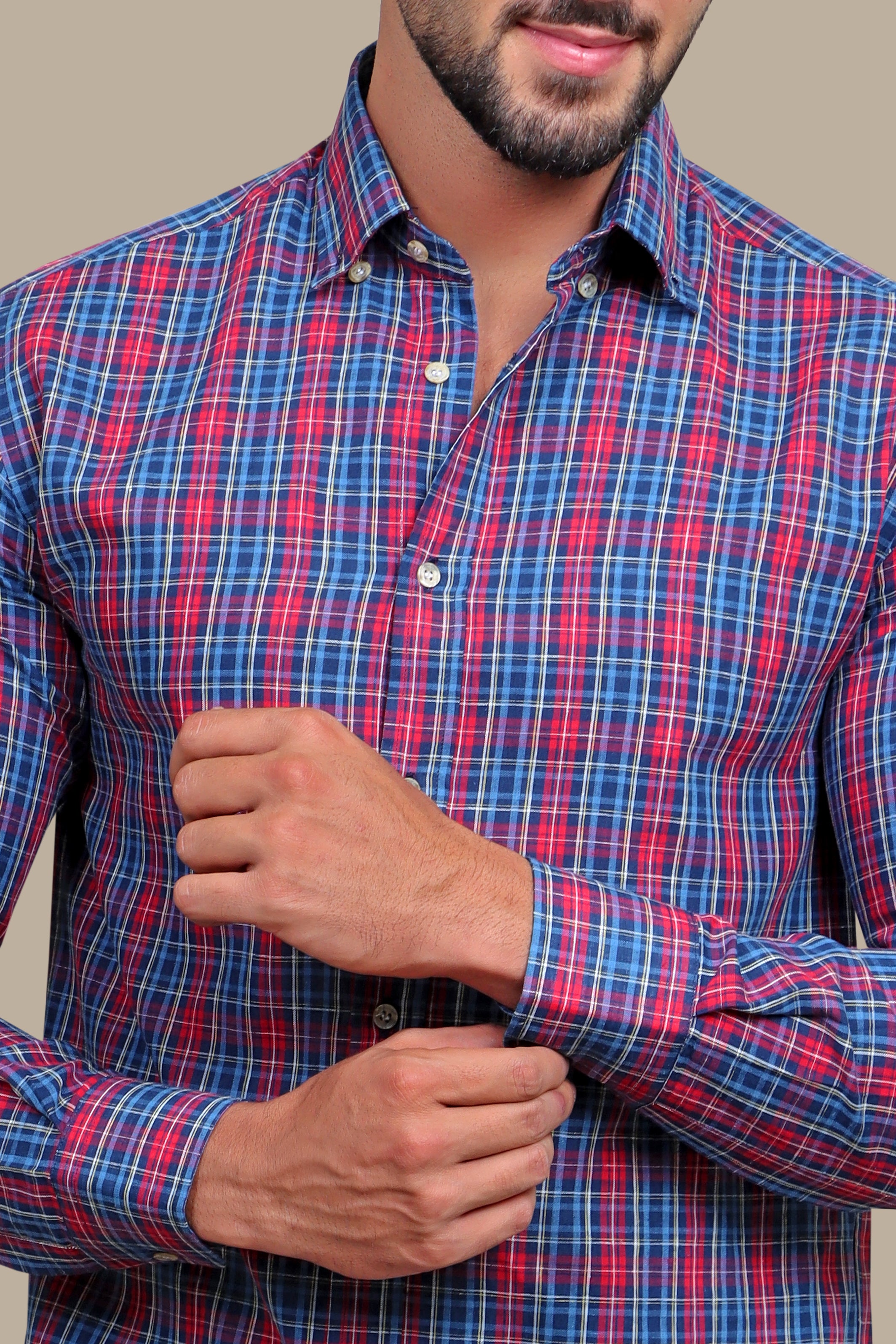 Navy & Red Checked Shirt: Classic Pattern