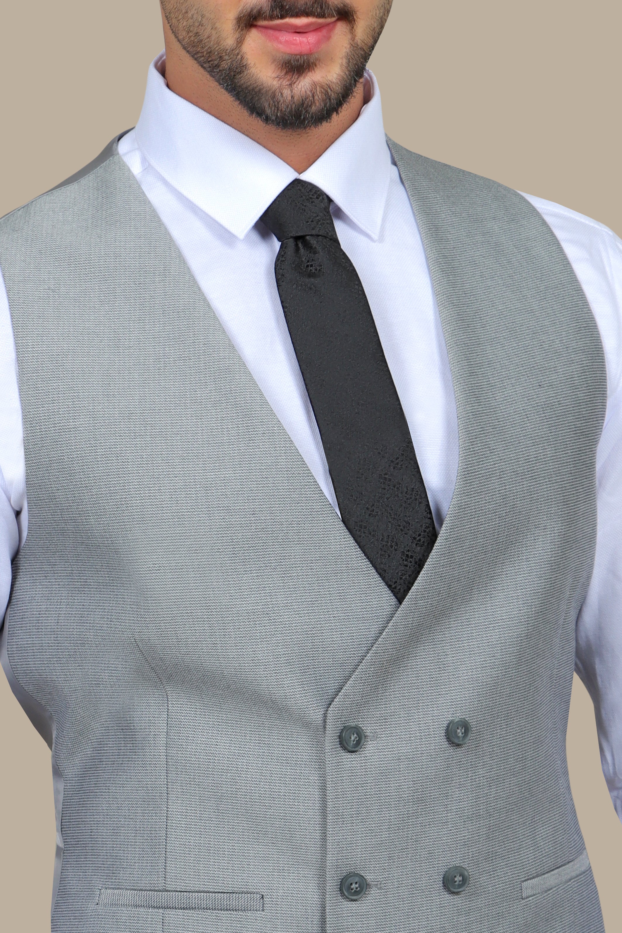 Structured Gray Double-Breasted Vest