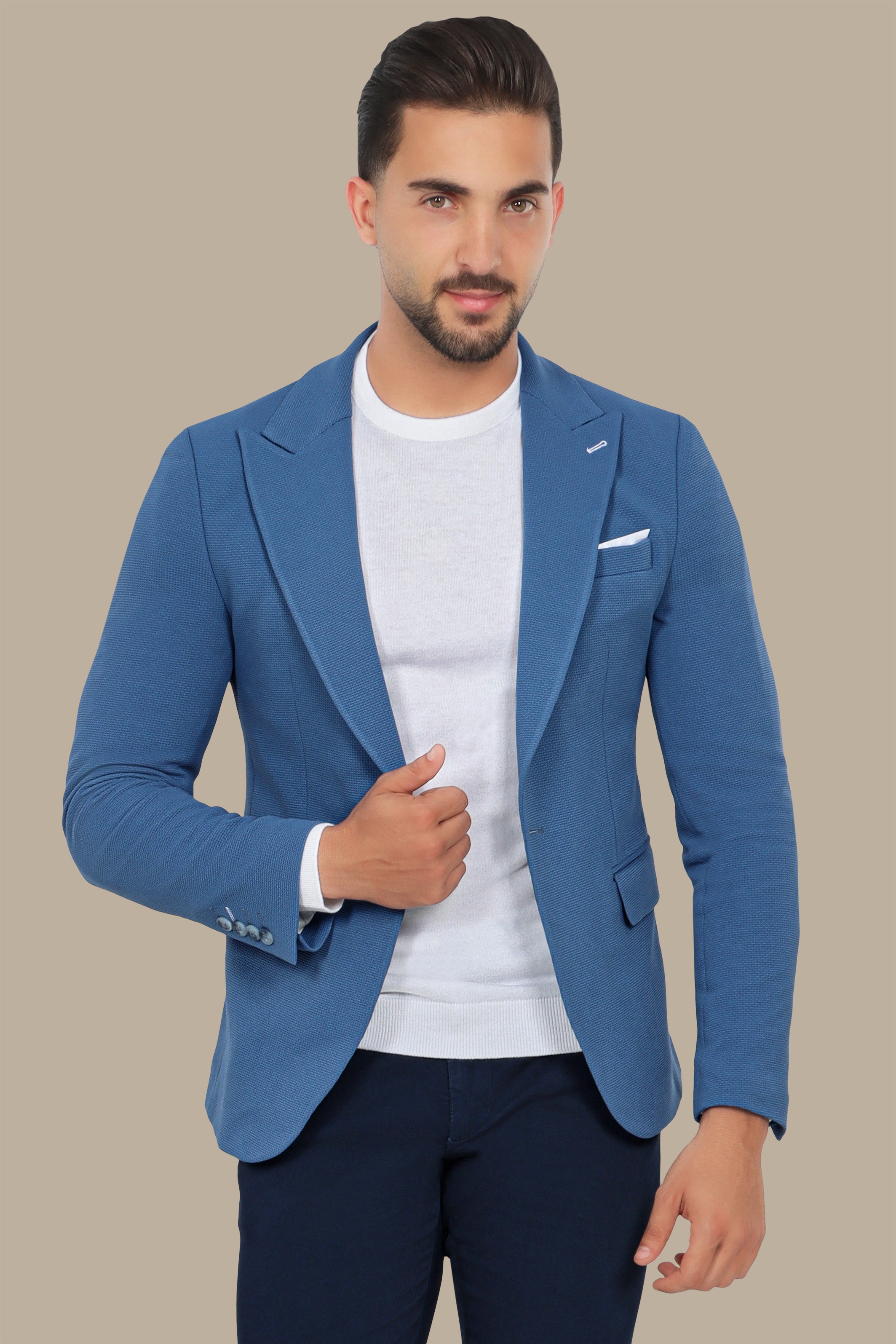 Blue Peak Precision: Structured Lapel Blazer