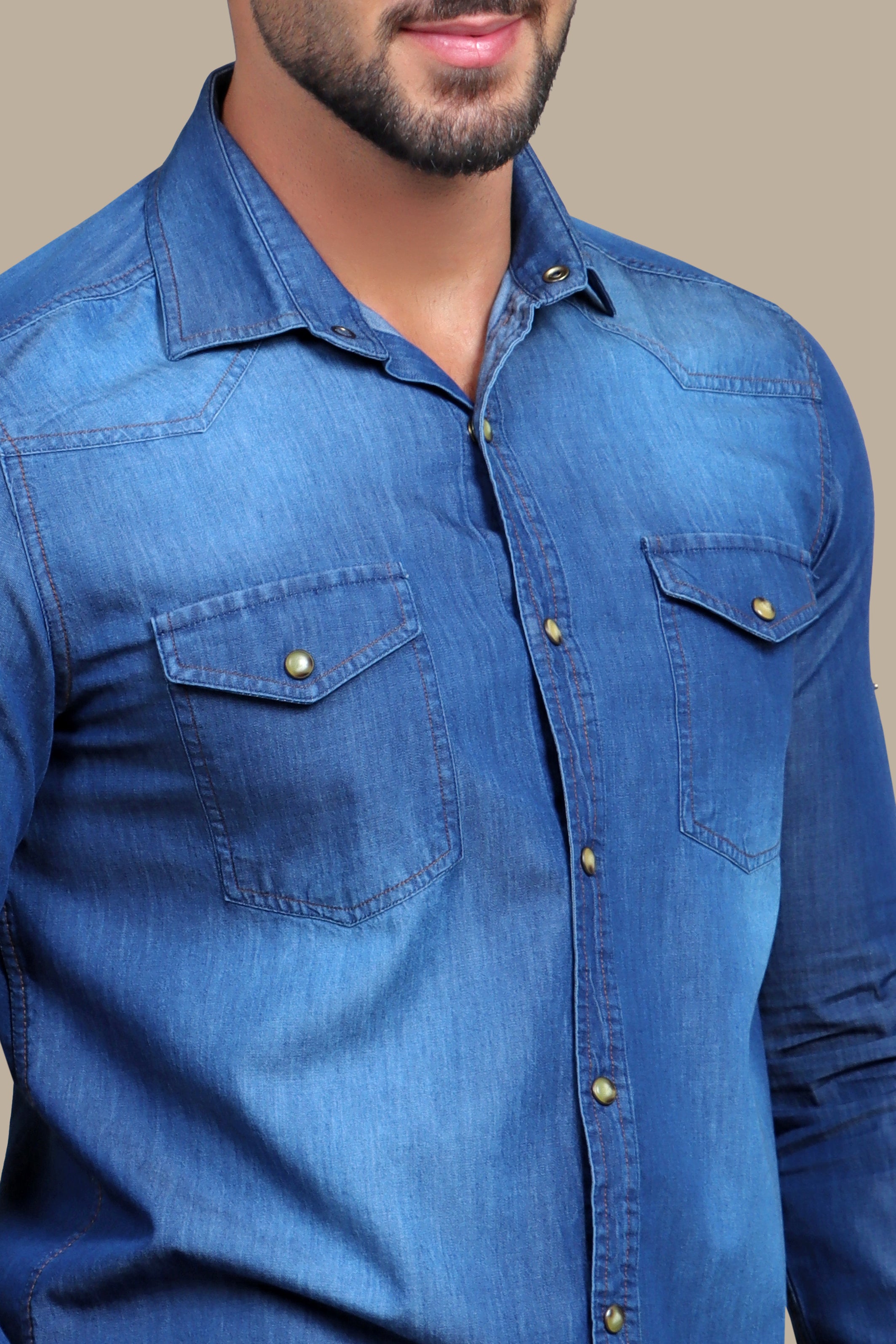 Classic Blue Denim Shirt with Flap Pockets