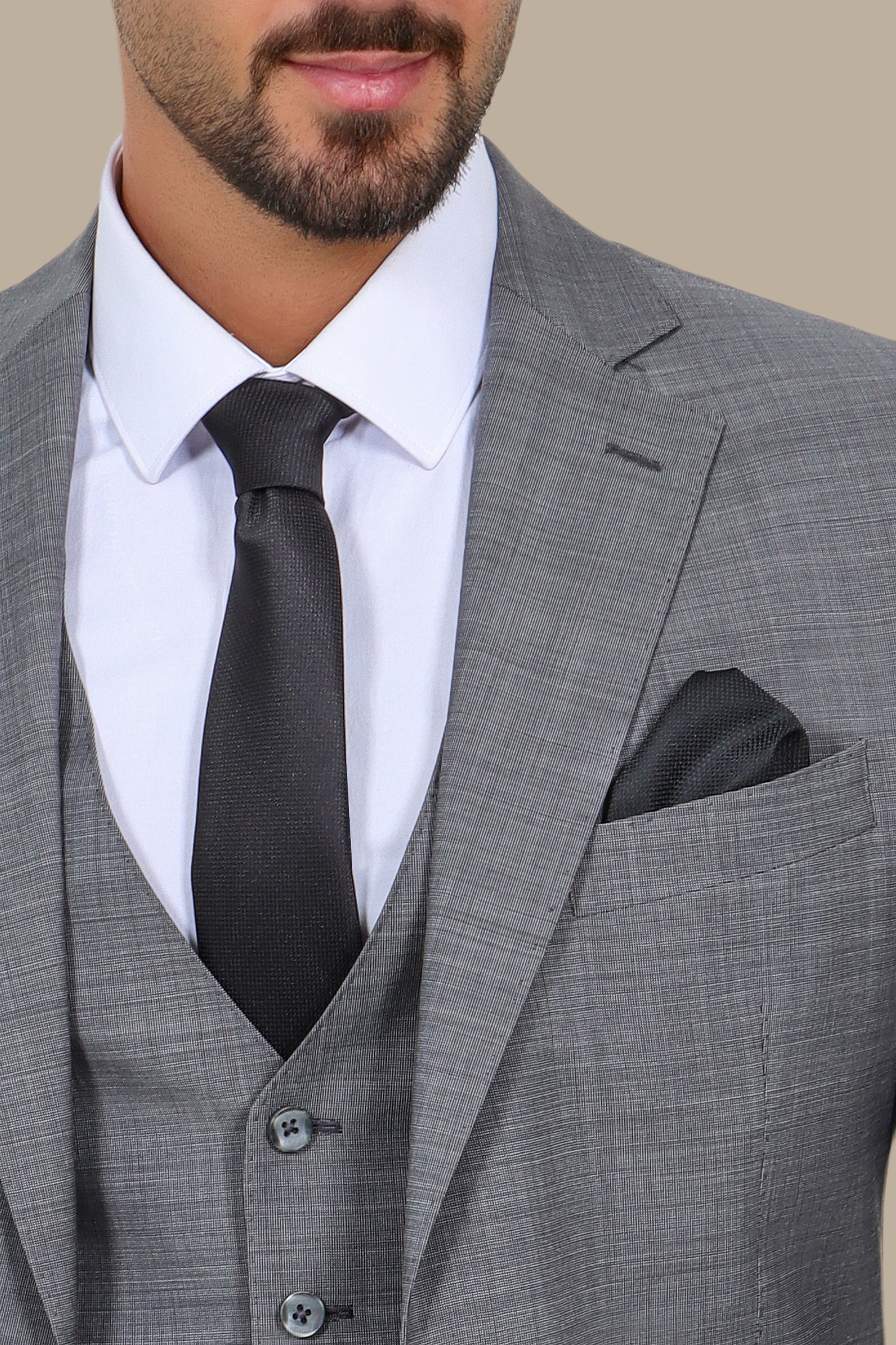 Timeless Charisma: Grey Wool Notch Filafil 3-Piece Suit