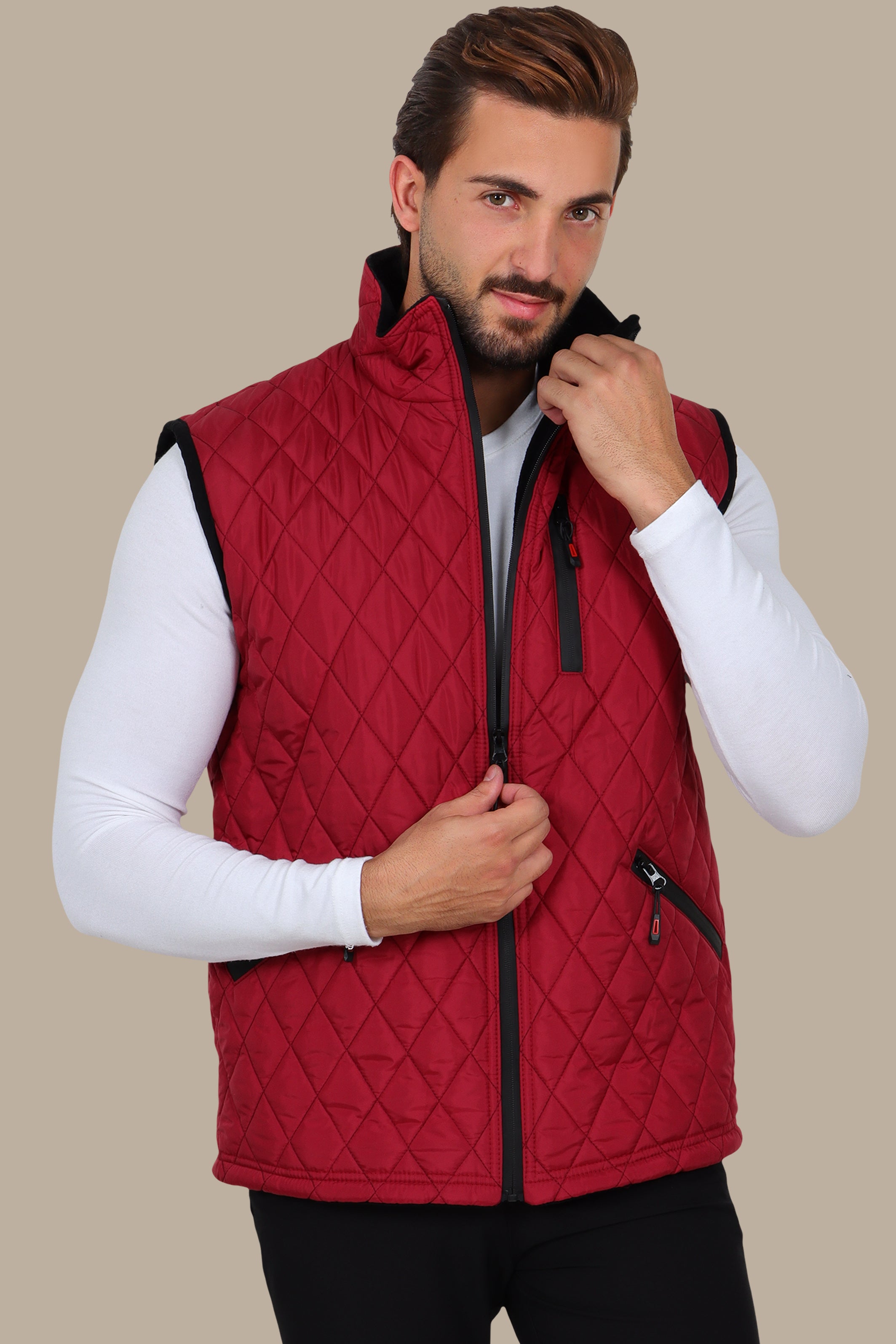 Red Quilted Classic Puffer Vest