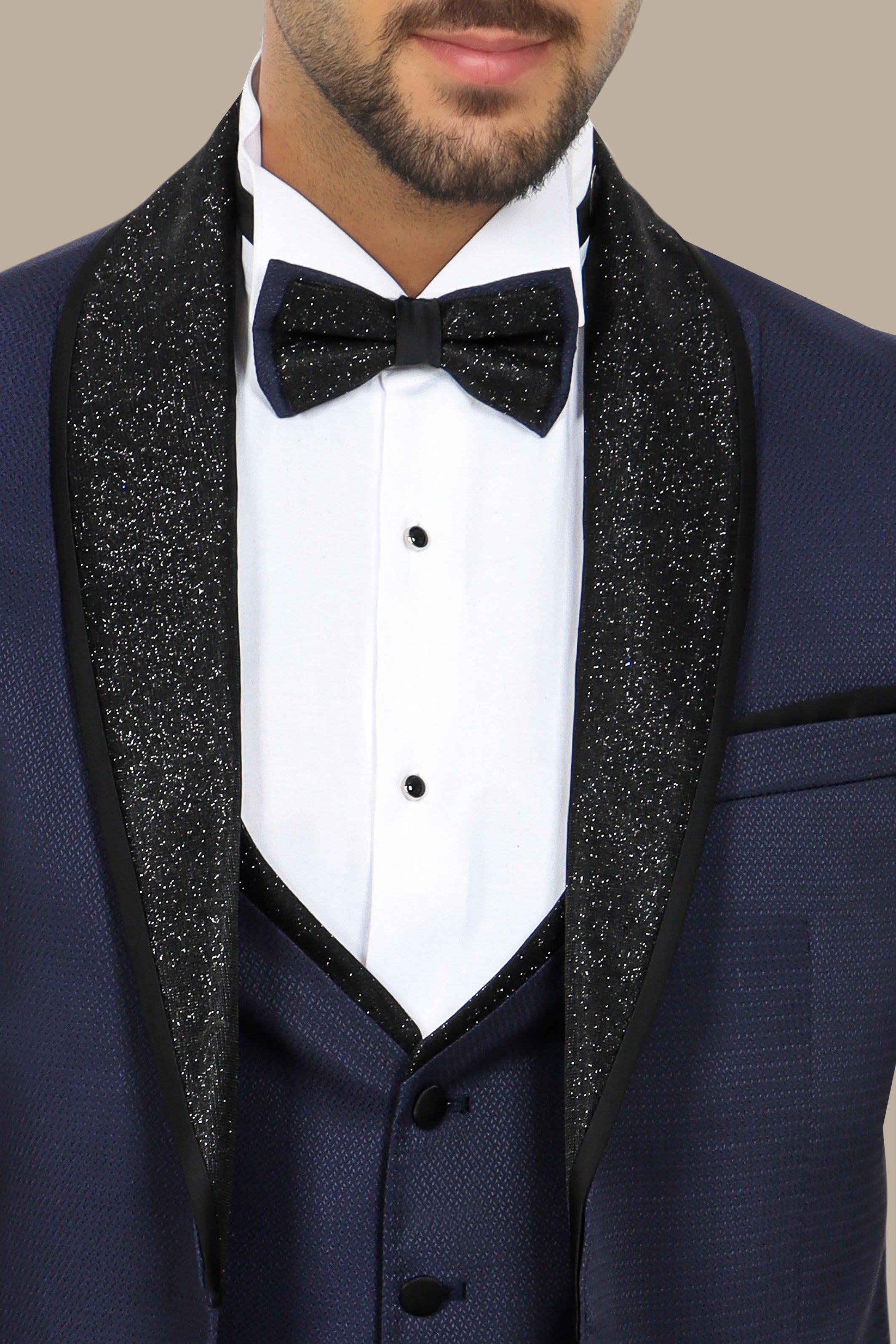 Navy Structured Tuxedo with Glittered Collar – 4-Piece Set