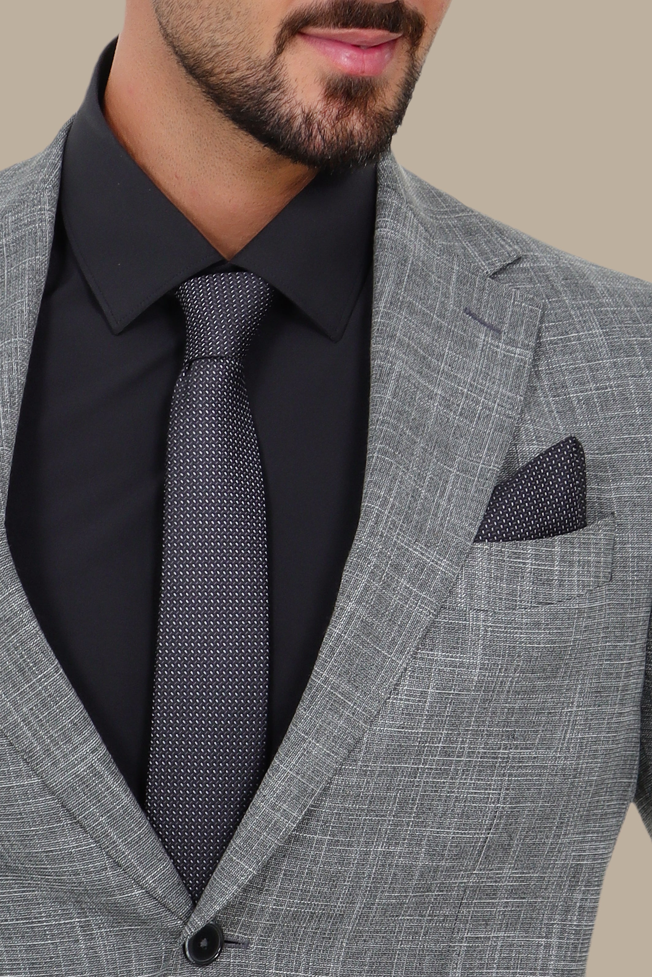 Grey Slim Fit Suit with Down Notch Patch Pockets