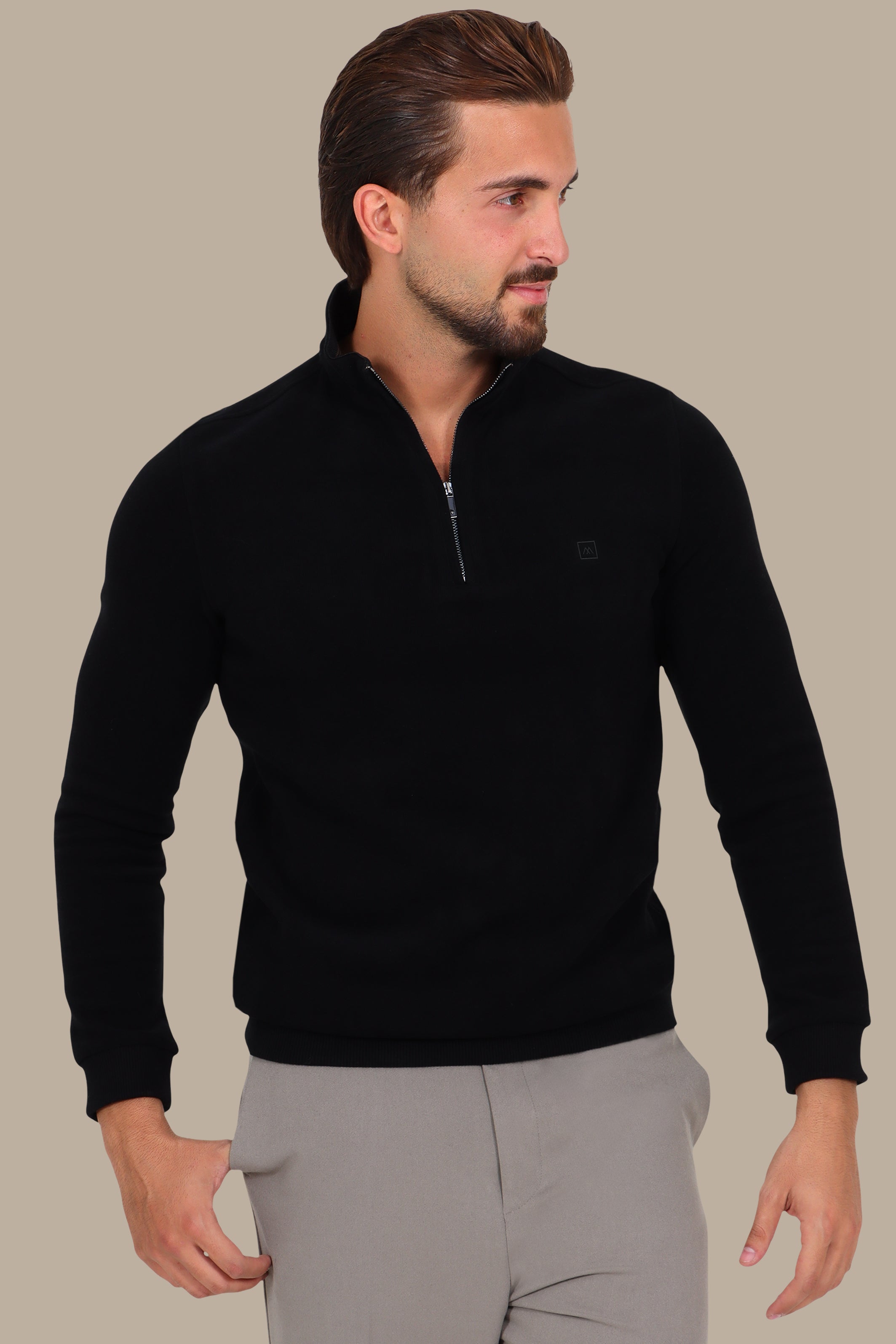 Luxurious Comfort: Black Velvet Half-Zipper Sweater