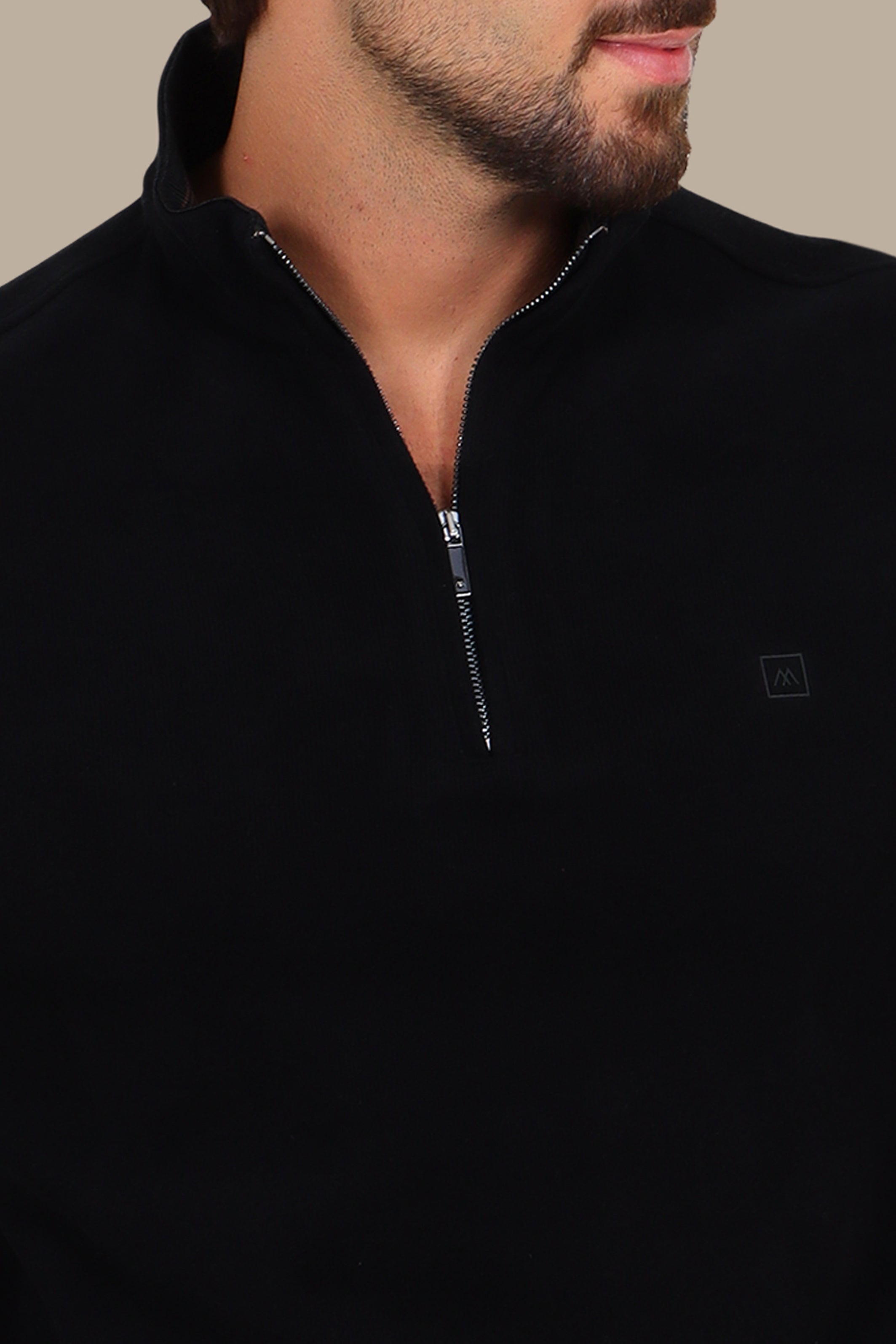 Luxurious Comfort: Black Velvet Half-Zipper Sweater