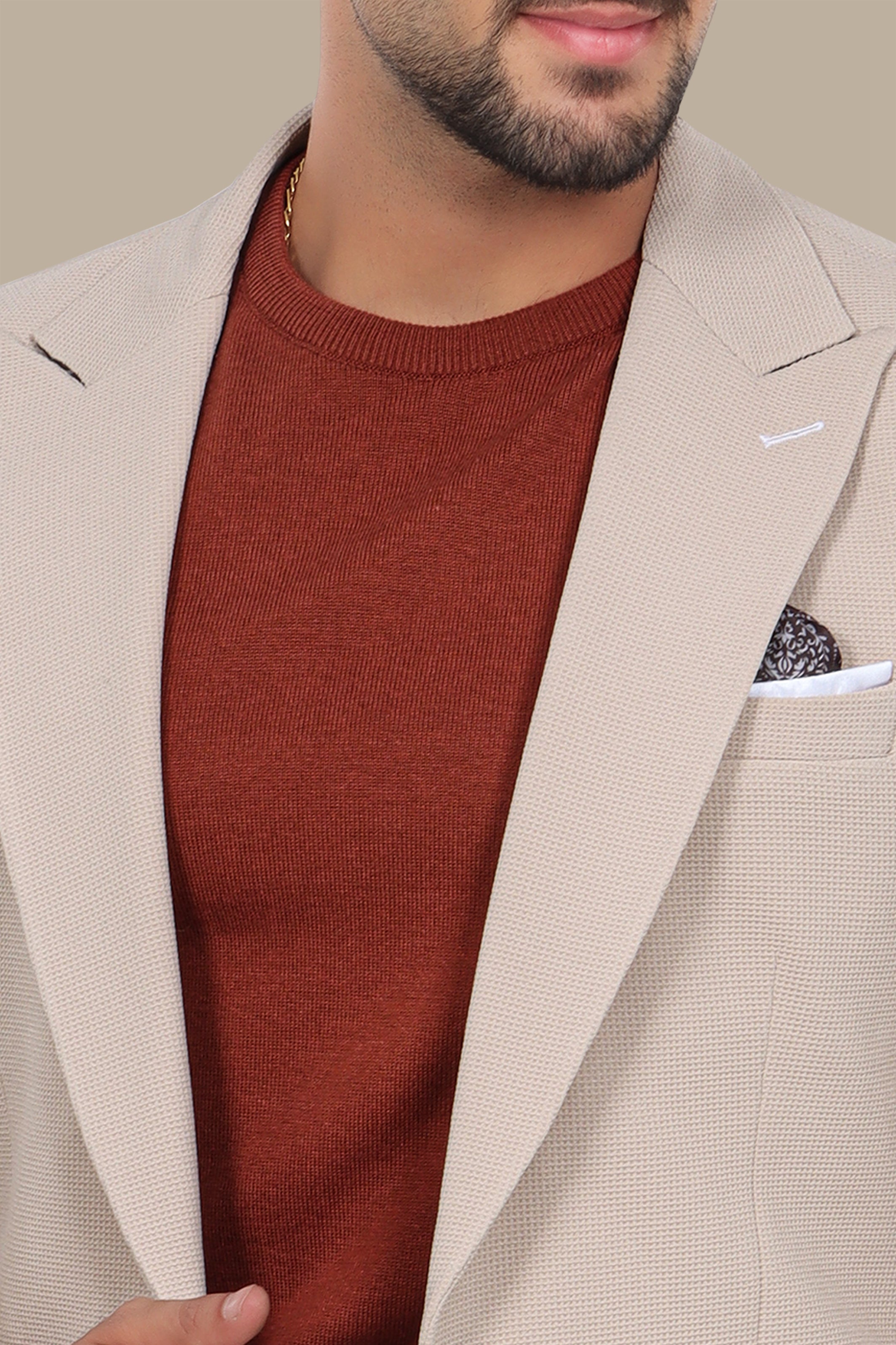 Classic Chic: Beige Structured Peak Lapel Blazer