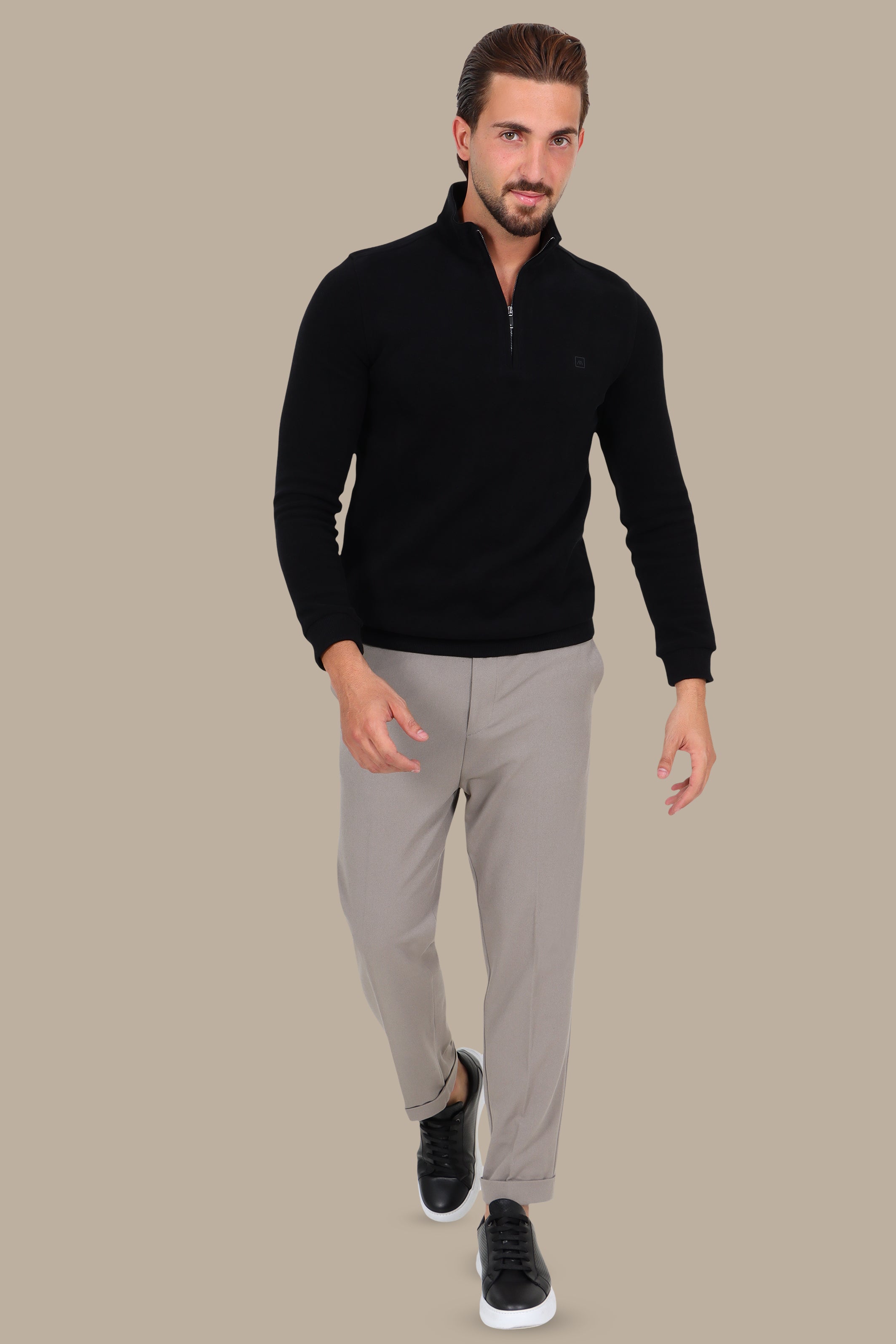 Luxurious Comfort: Black Velvet Half-Zipper Sweater