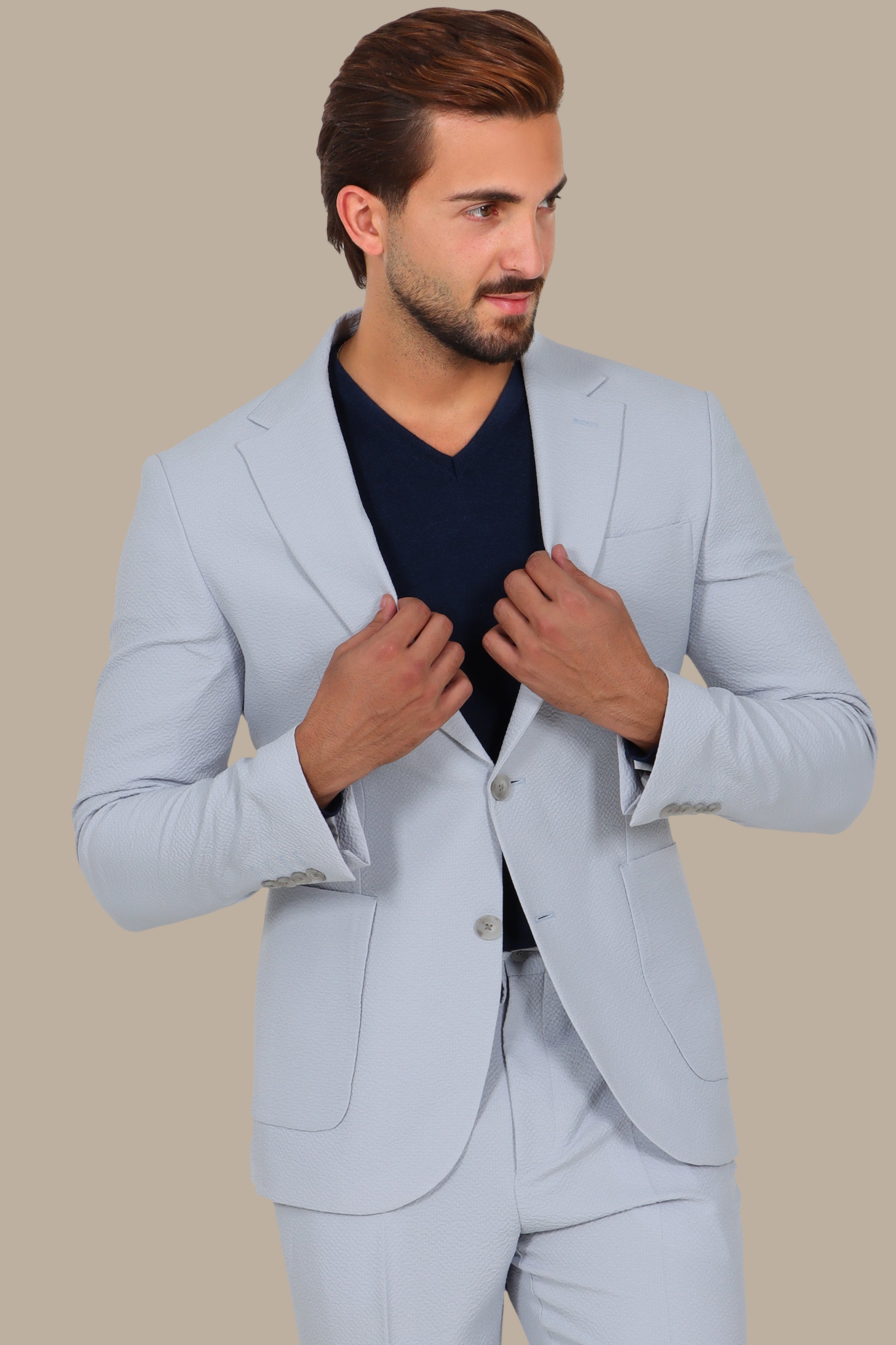 Light Grey Travel Suit with Notch Lapel – 2 Pieces