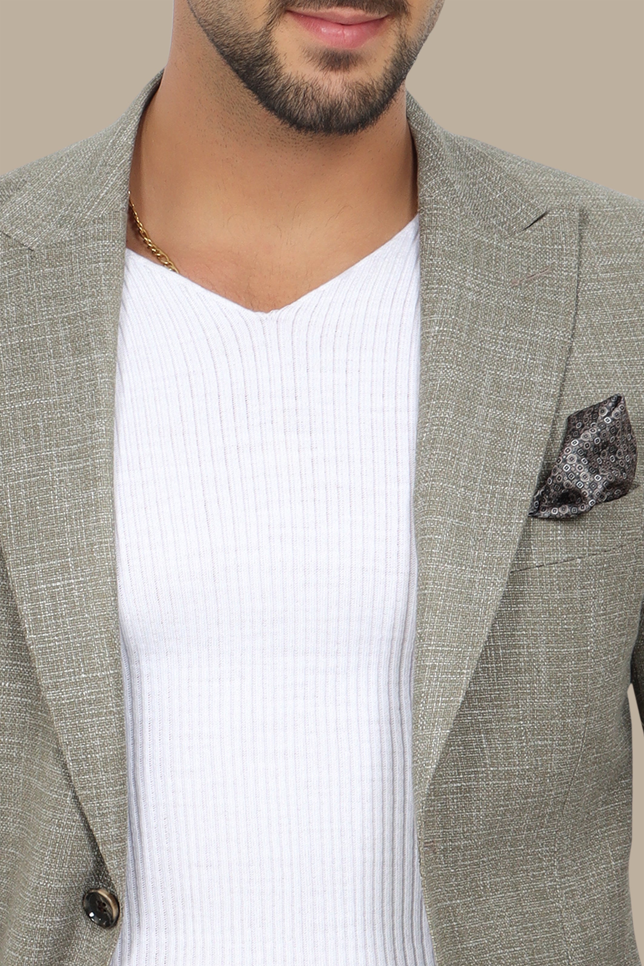 Olive Cotton Fil-a-Fil Blazer with Peak Lapel