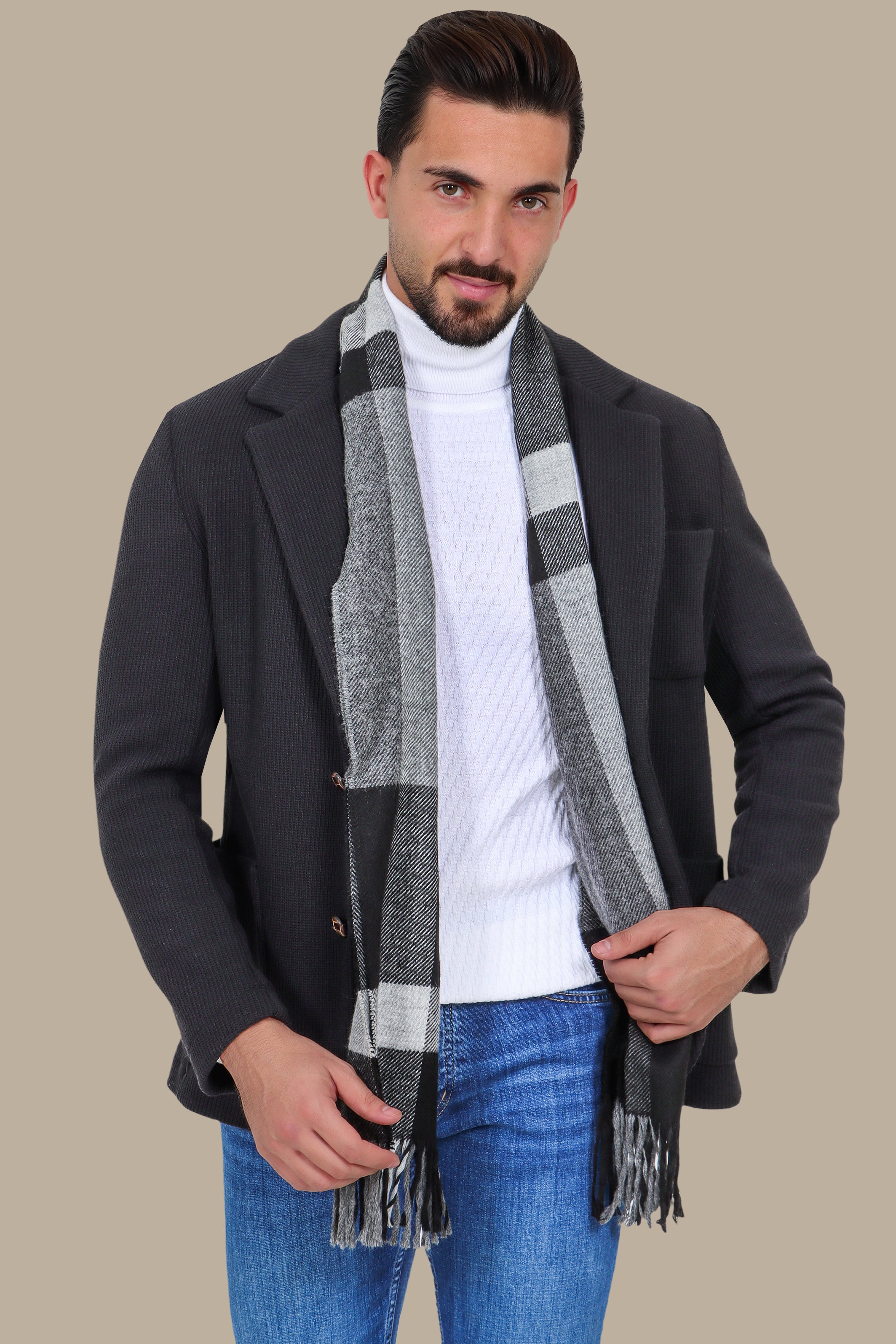 Black Cotton Mercerized Blazer with Notch Lapel