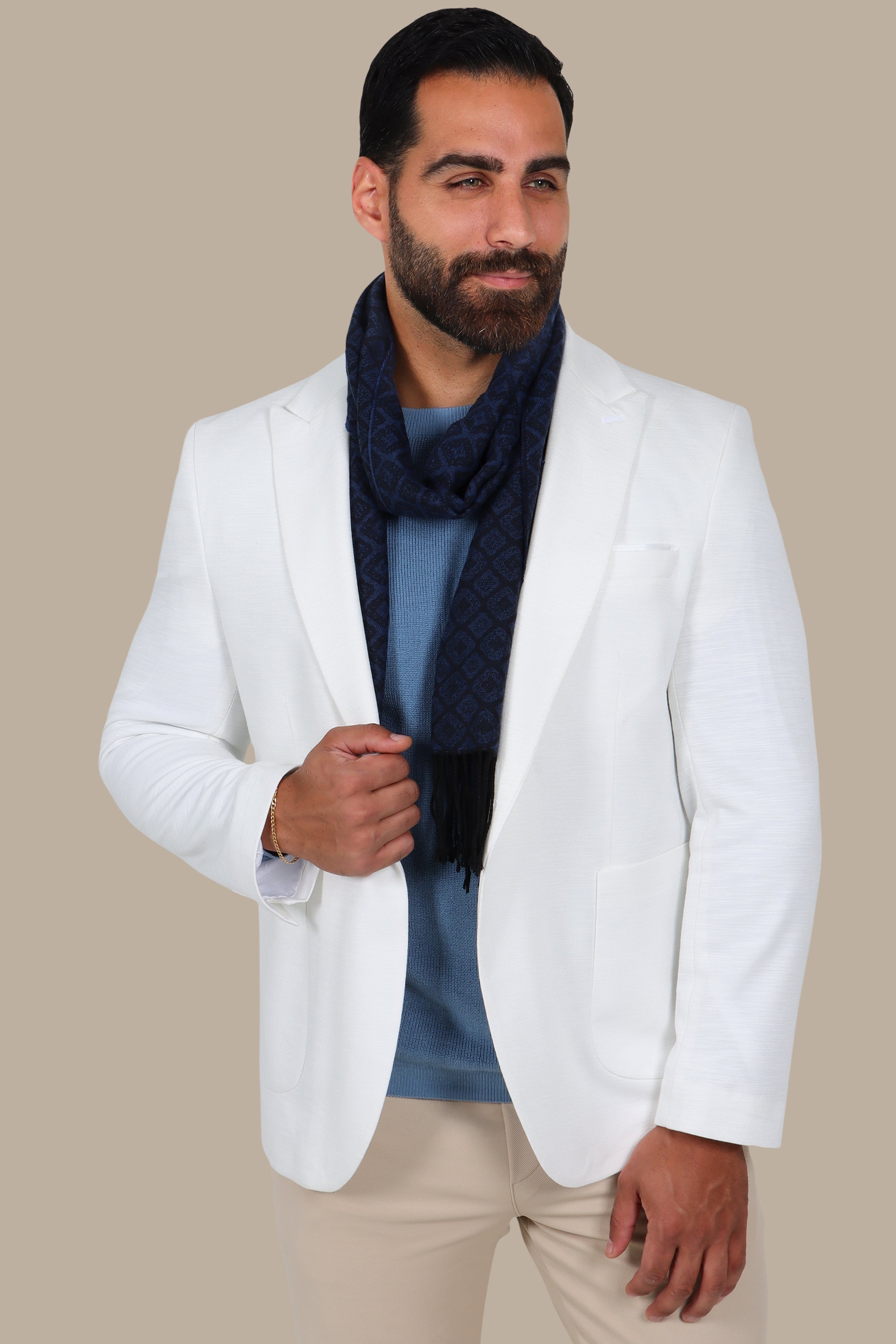 White Fil-à-Fil Blazer with Peak Lapel