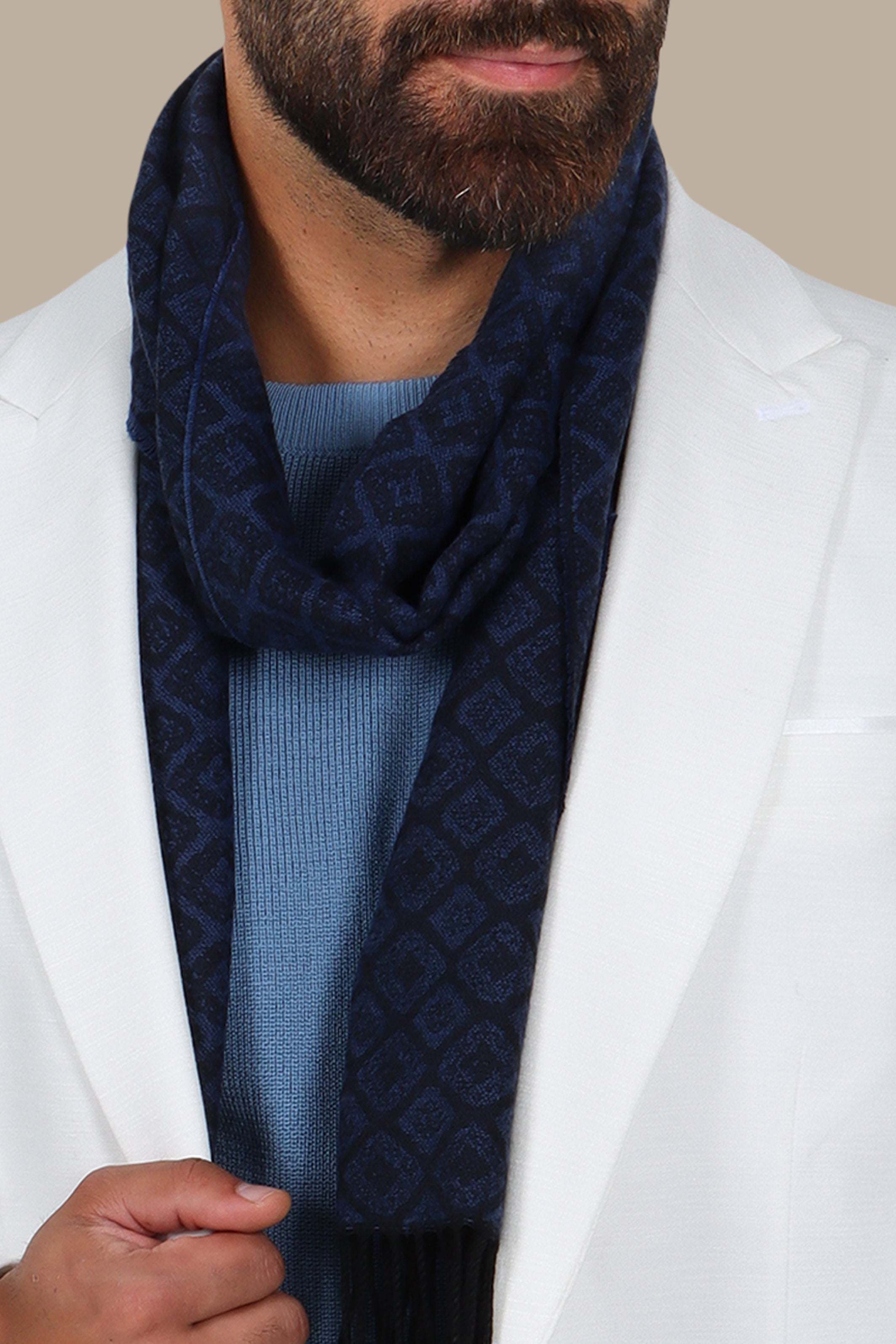 White Fil-à-Fil Blazer with Peak Lapel
